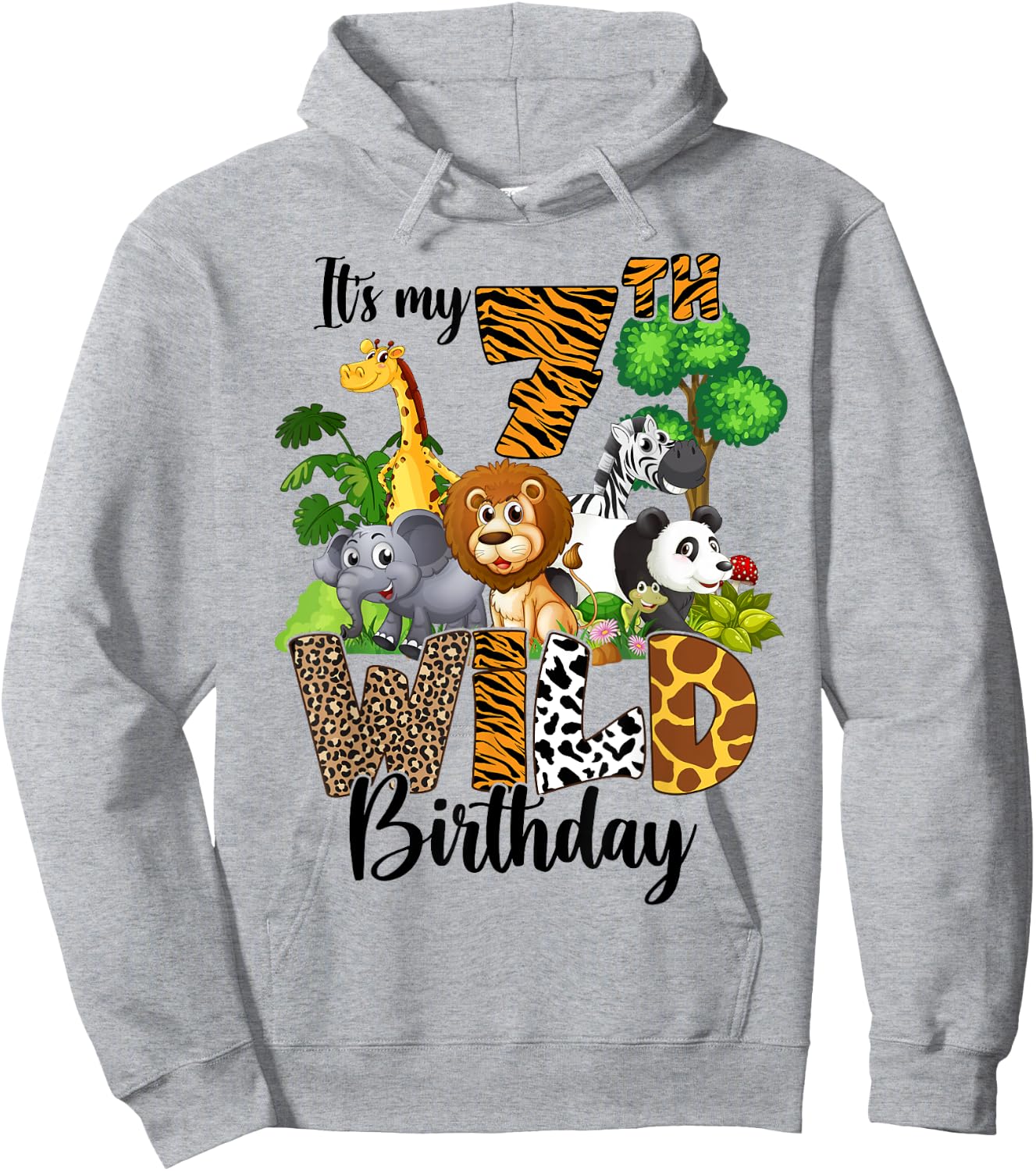 It's My 7th Birthday Zoo Theme Birthday Safari Jungle Animal Hoodie - Hoodie | Ash