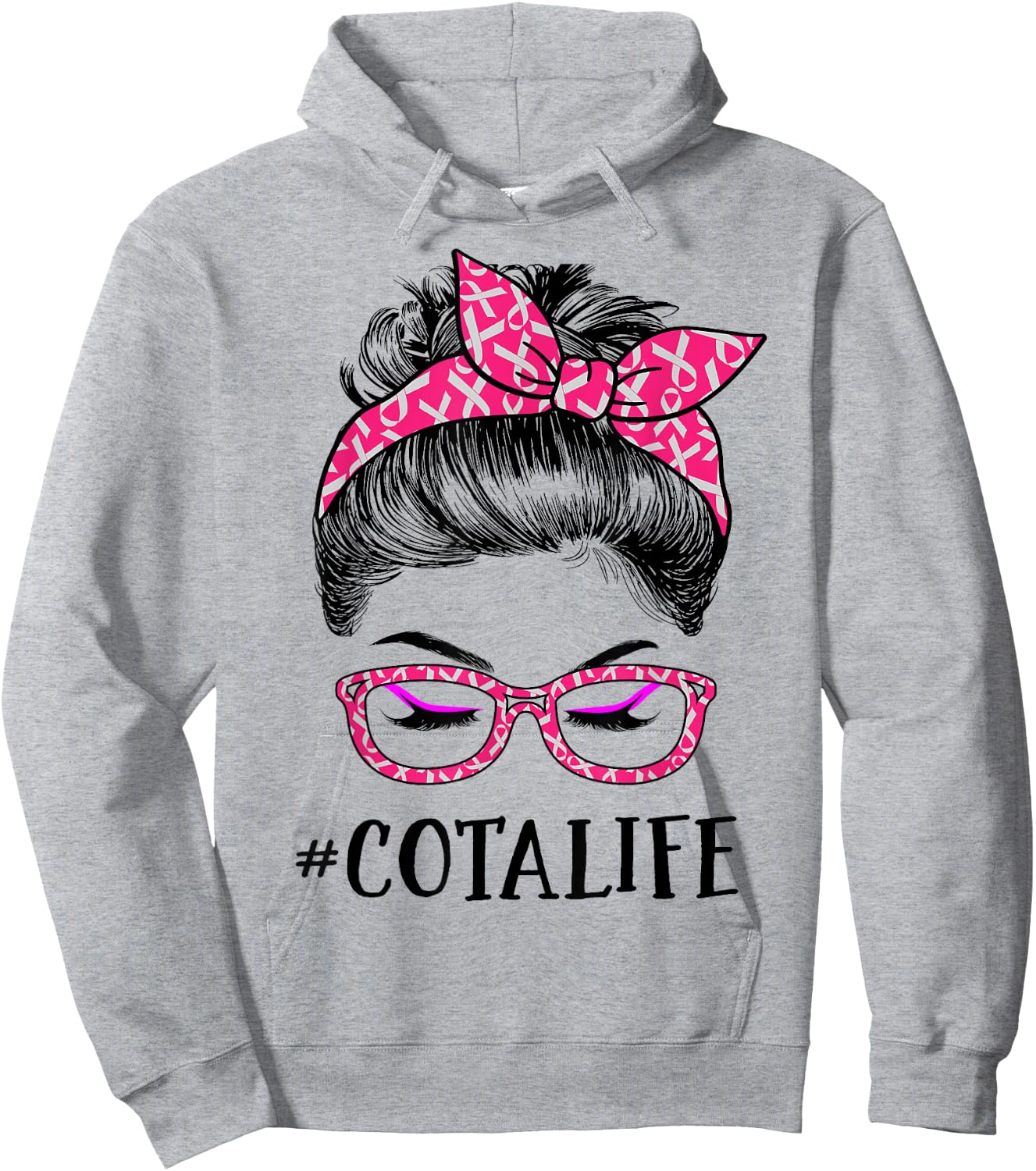 COTA Assistant In October We Wear Pink Messy Bun Cancer Hoodie - Hoodie | Ash