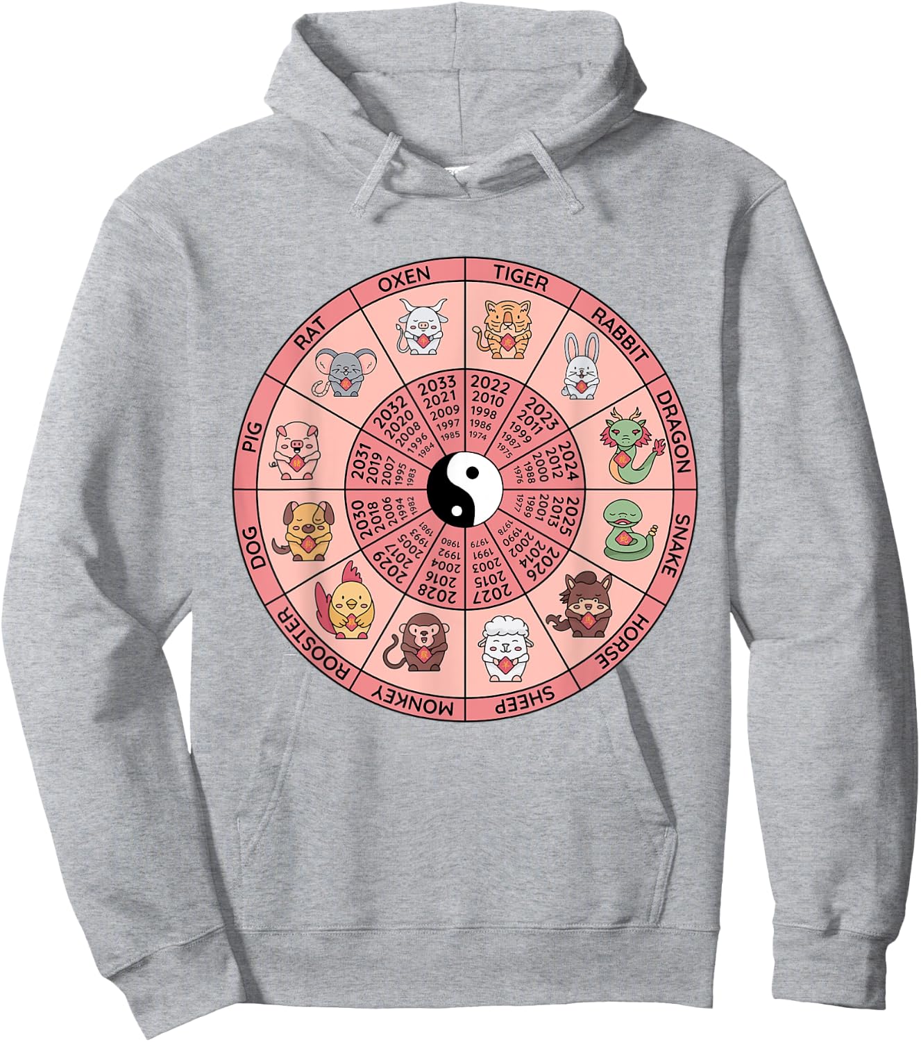 Chinese New Year Zodiac Animals Hoodie - Hoodie | Ash