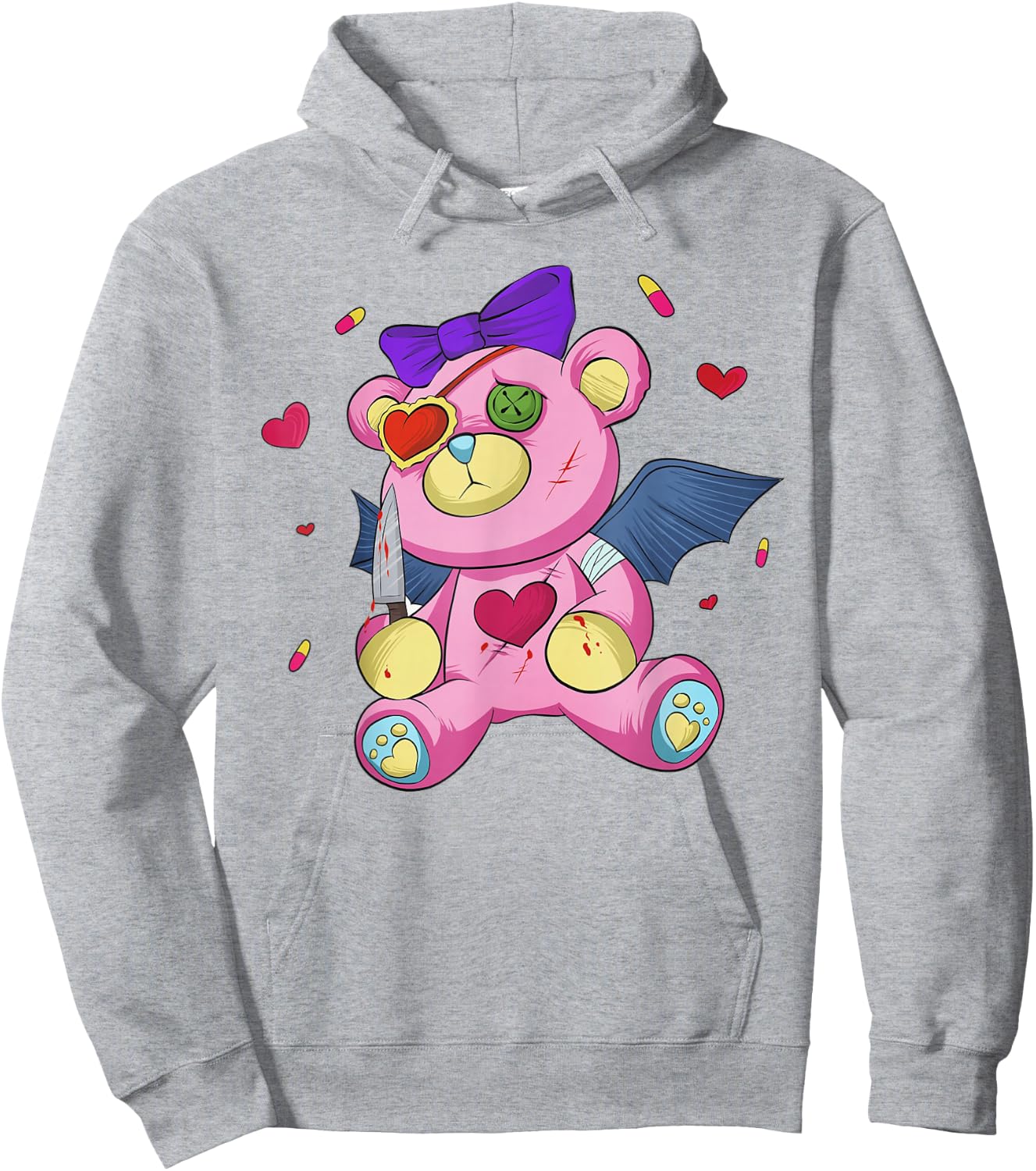 Menhera chan Yami Kawaii Pastel Goth Harajuku Teddy Bear Hoodie - Hoodie | Ash