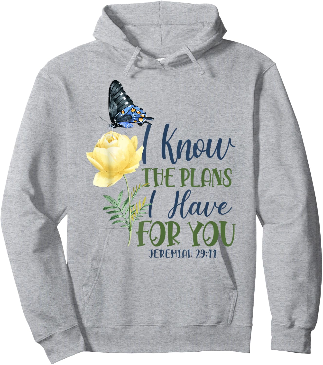 Christian Bible Verse Butterfly Rose Flower Jeremiah 29:11 Hoodie - Hoodie | Ash