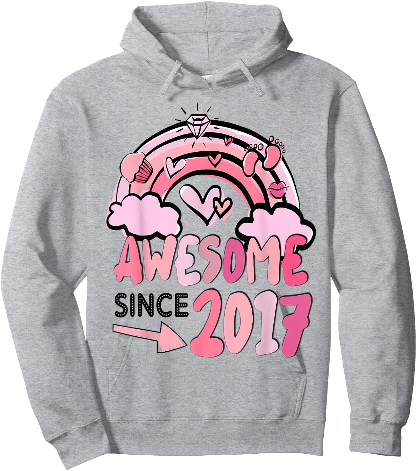 Cute Pink Rainbow Awesome Since 2017 Girl's Birthday Hoodie - Hoodie | Ash