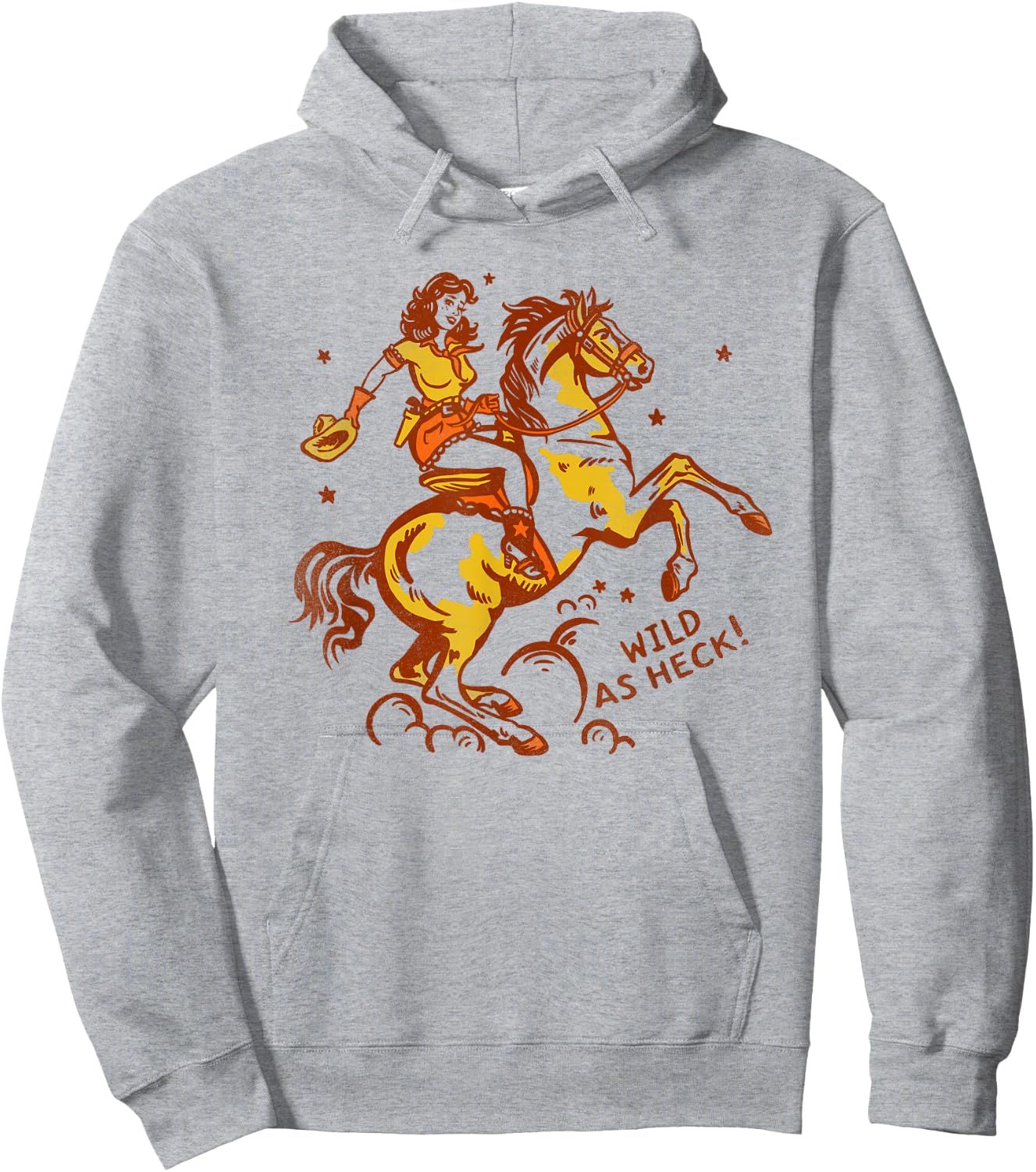 "Wild As Heck" Cute & Fun Retro Cowgirl Pinup Riding A Horse Hoodie - Hoodie | Ash