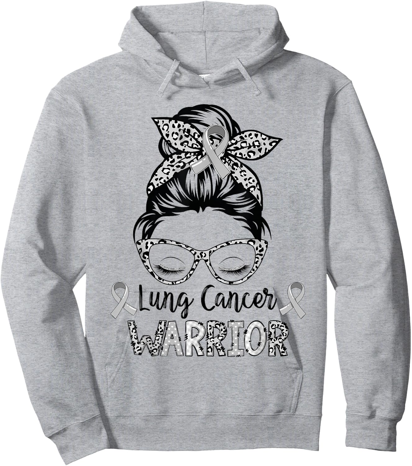 Lung Cancer Warrior Messy Bun Lung Warrior Hoodie - Hoodie | Ash