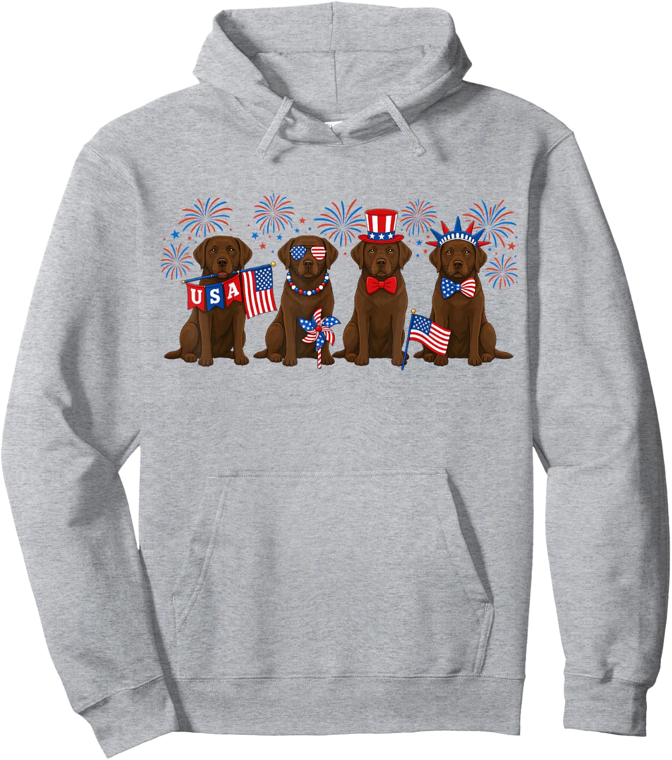 Patriotic 4th July Chocolate Lab Labrador American Flag Men Hoodie - Hoodie | Ash