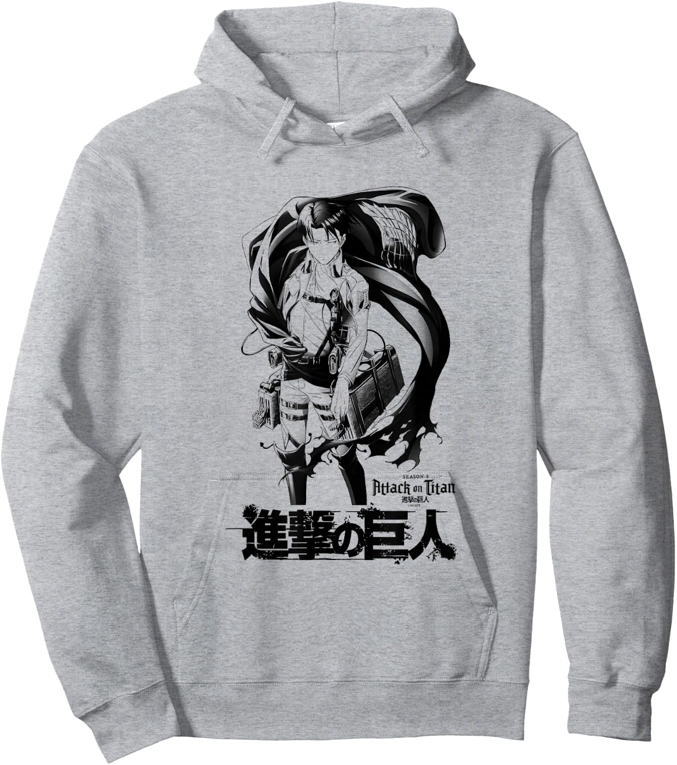 Attack on Titan Season 3 Levi with Cloak Black Outline Anime Hoodie - Hoodie | Ash