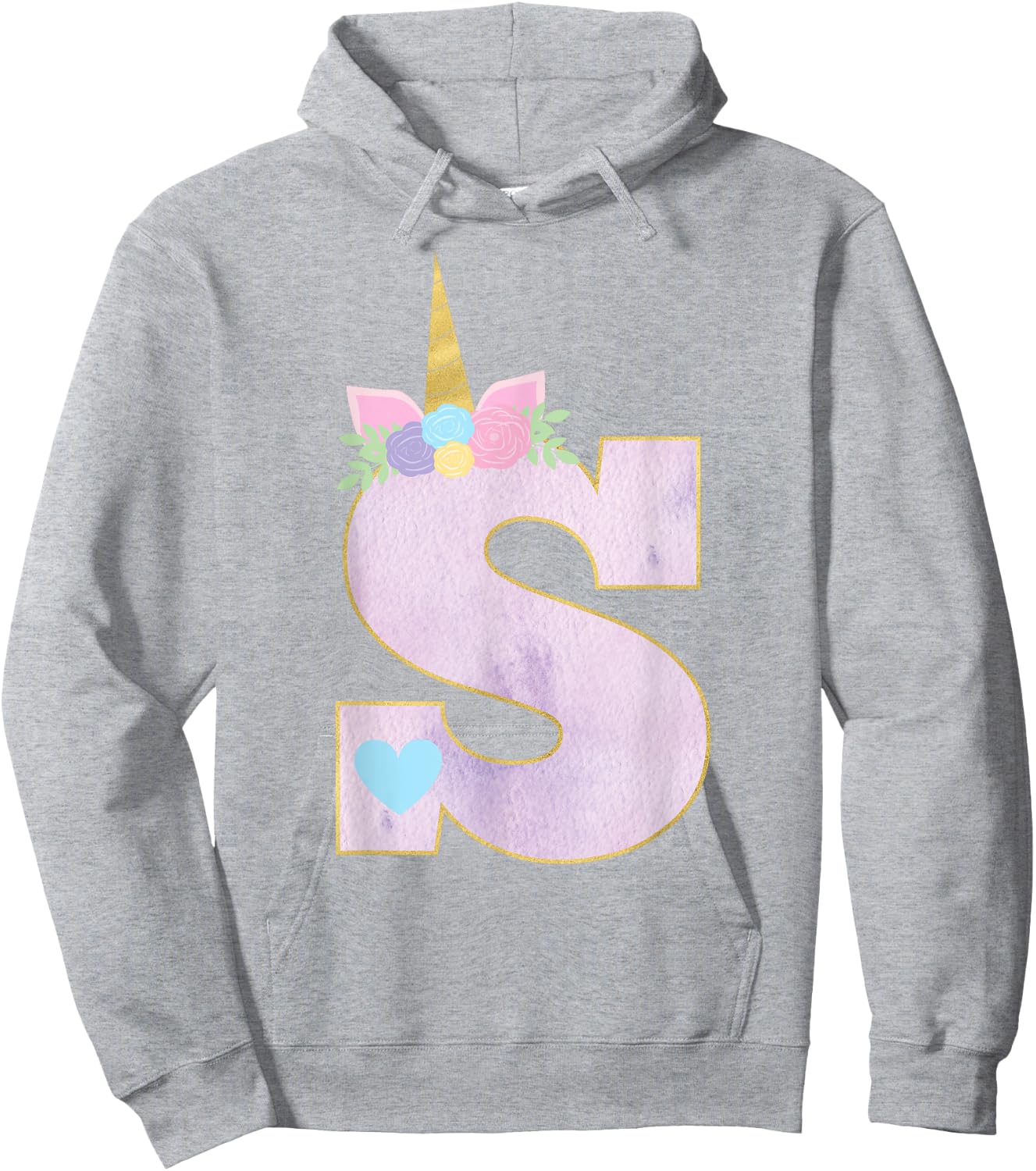 Girls Unicorn with Letter S Initial Monogram for Birthday Hoodie - Hoodie | Ash