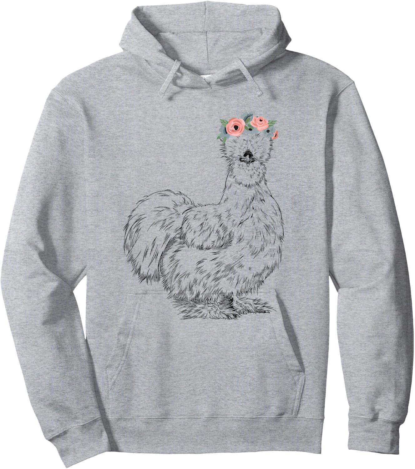 Silkie Chicken with Floral Headband Farm Animal Hoodie - Hoodie | Ash