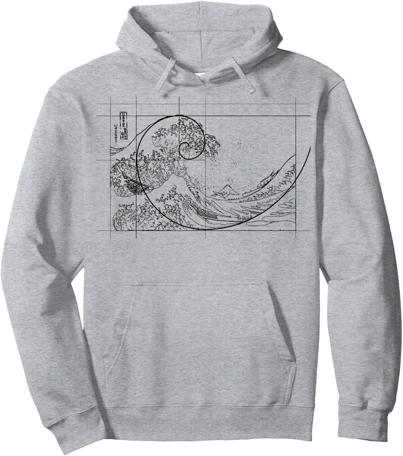 Hokusai Meets Fibonacci, Golden Ratio, Black Line Hoodie - Hoodie | Ash