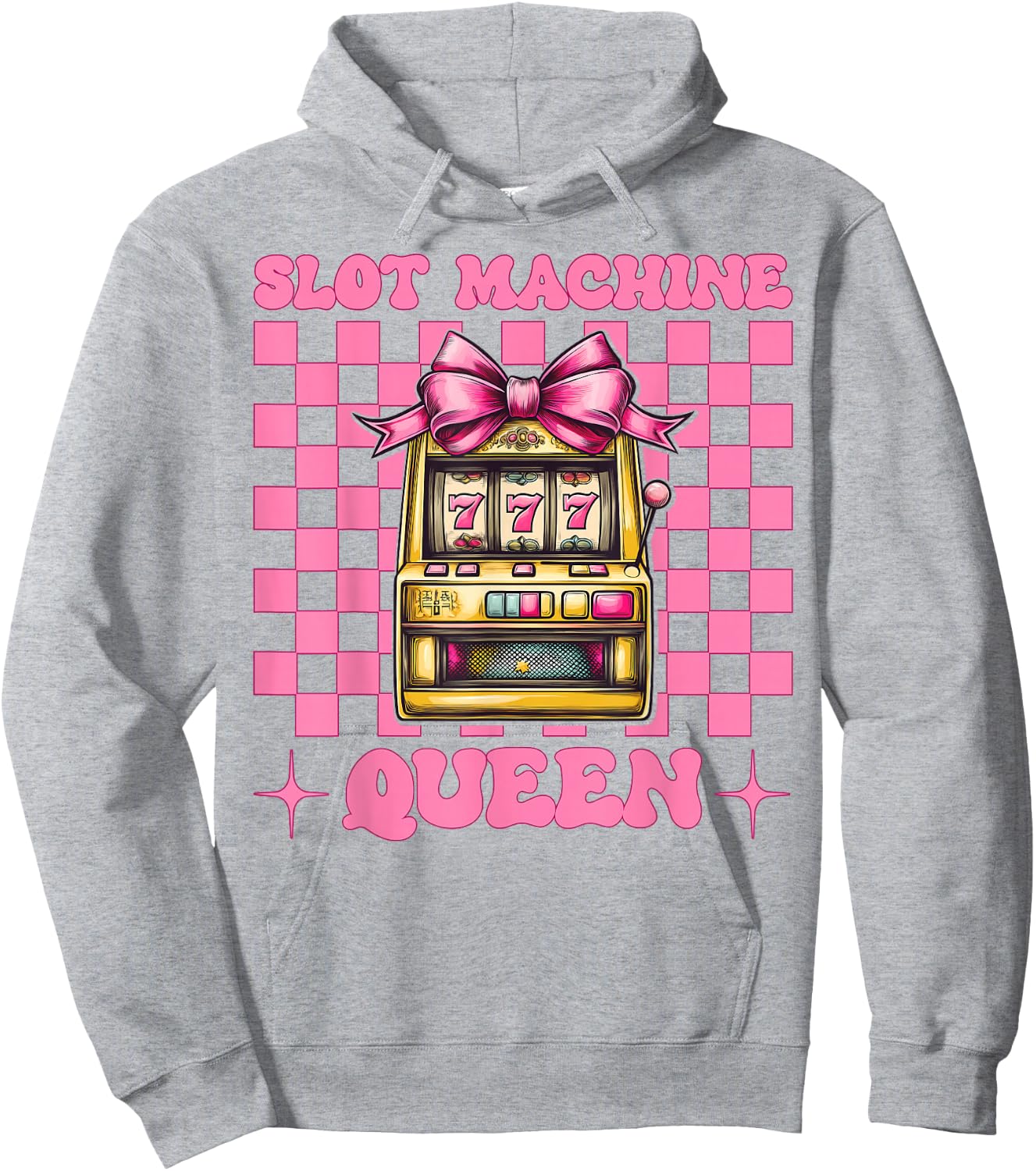 Slot Machine Queen Gambling Casino 777 Girl Mom Coquette Bow Hoodie - Hoodie | Ash