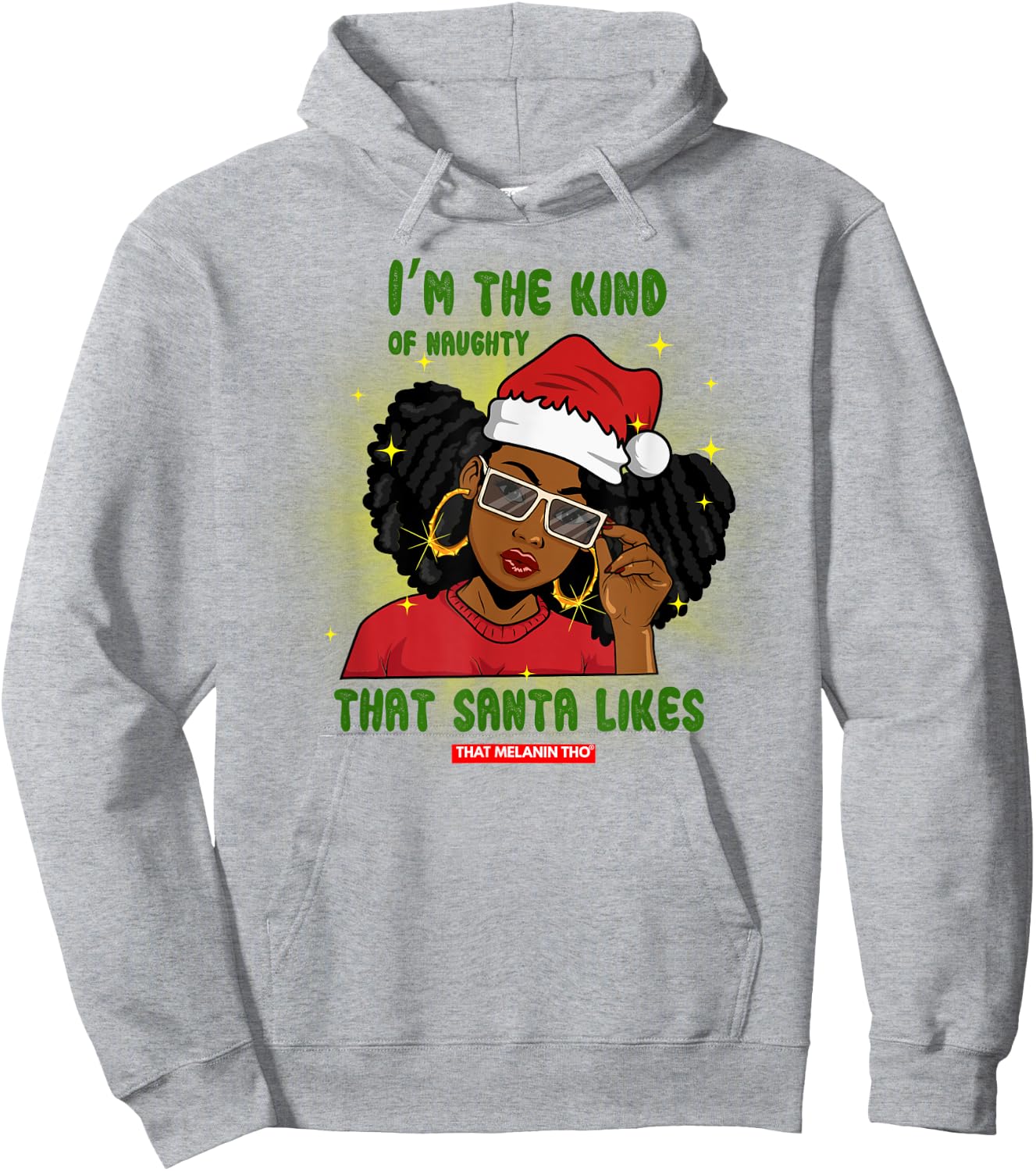 I'm The Naughty Santa Likes Black Afro Mrs. Claus Christmas Short Sleeve Hoodie - Hoodie | Ash