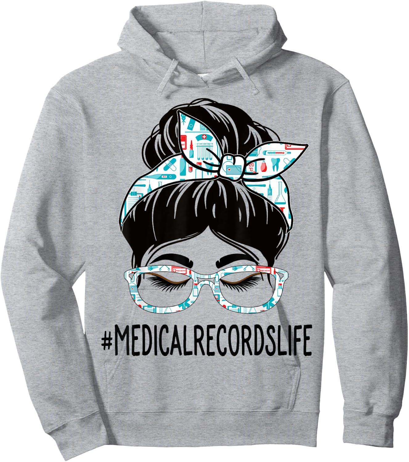 Medical Records Week Appreciation Women Messy Bun For Work Hoodie - Hoodie | Ash