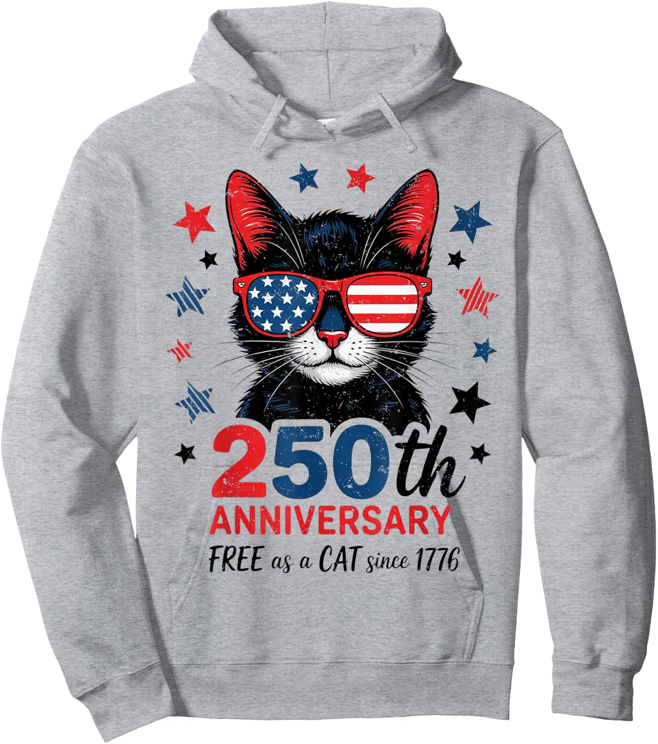 250th Anniversary America USA Flag Sunglasses Cat 250 Years Hoodie - Hoodie | Ash