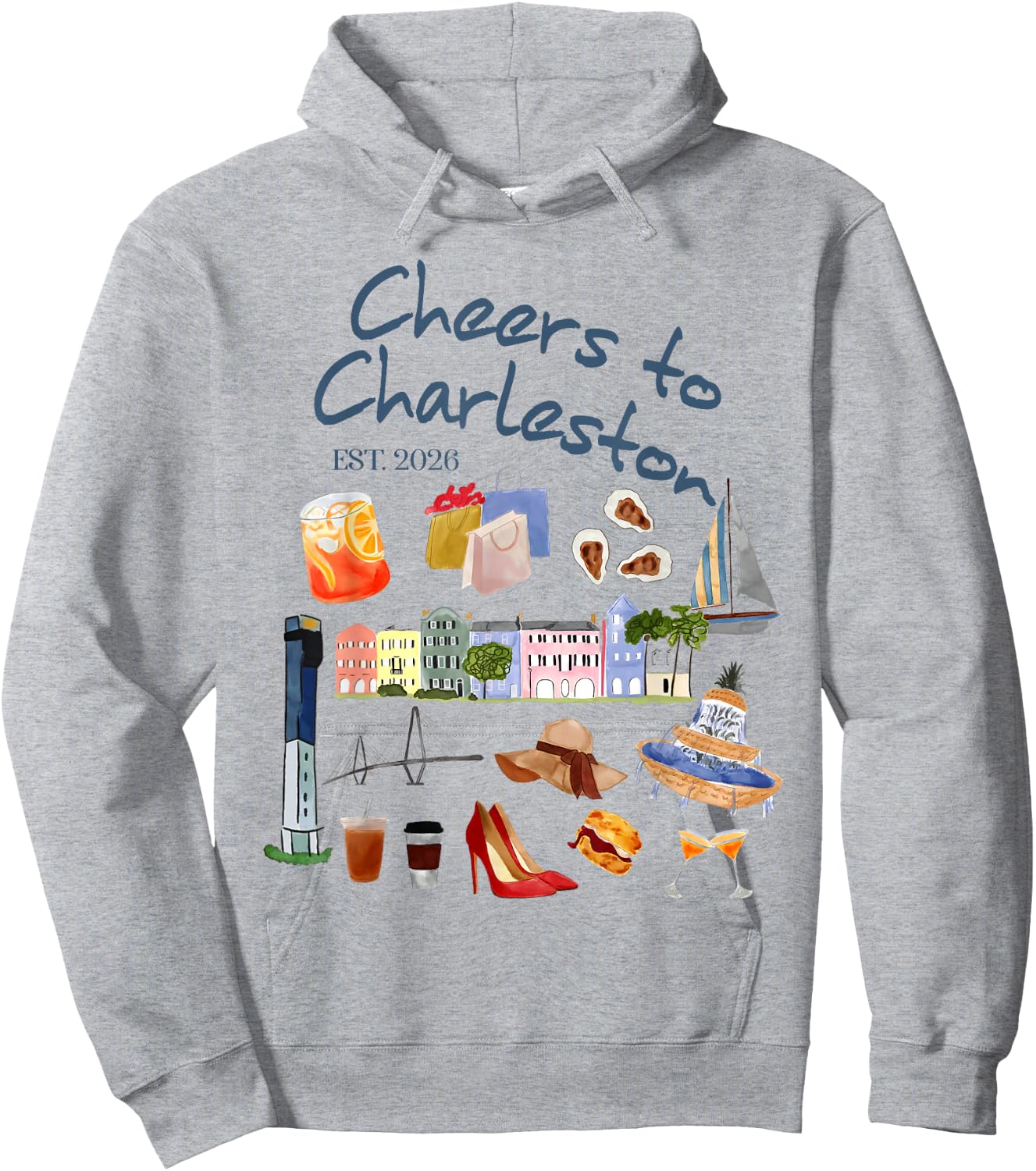 Bachelorette Party Bride Babe Cheers to Charleston Est. 2026 Hoodie - Hoodie | Ash