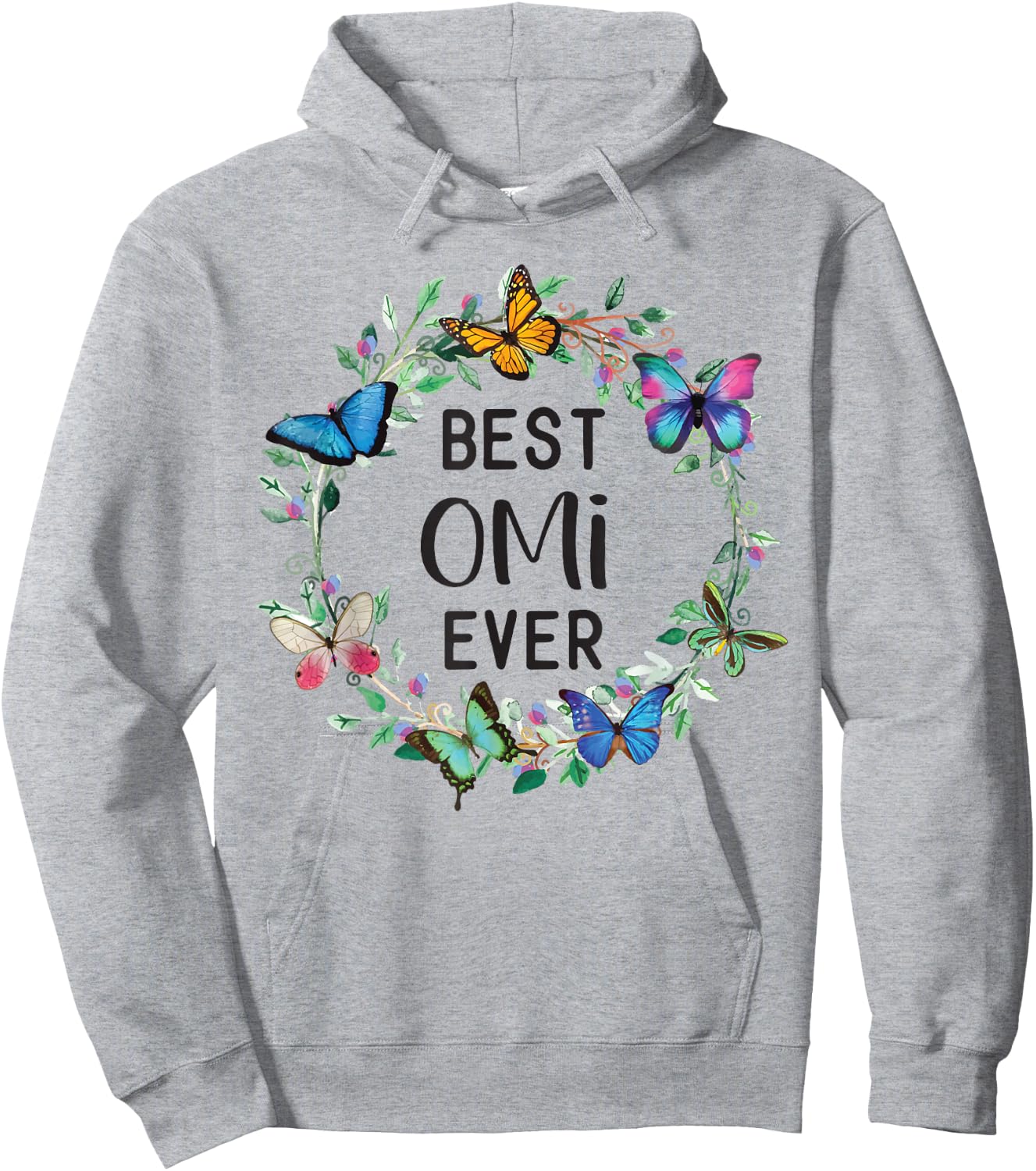 Best Omi Ever Butterfly Floral Personalized Name Hoodie - Hoodie | Ash