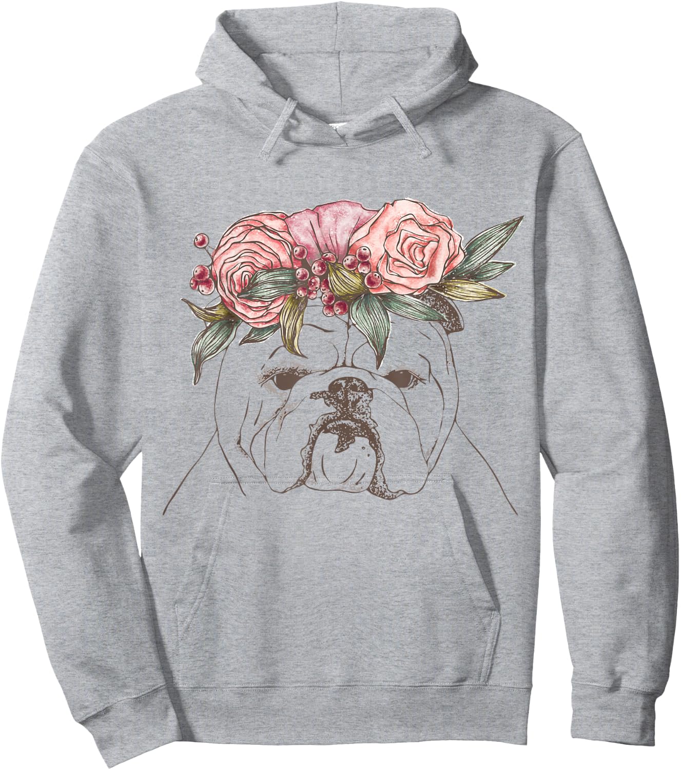 Outline with flowers English British Bulldog Women Girls Kids Hoodie - Hoodie | Ash