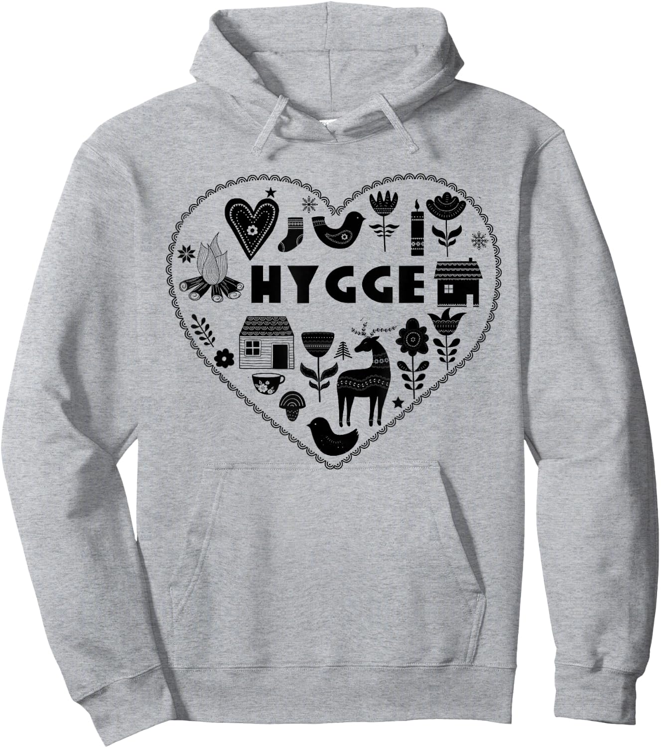 Hygge Heart Danish Cozy Symbols Scandinavian Art Hoodie - Hoodie | Ash