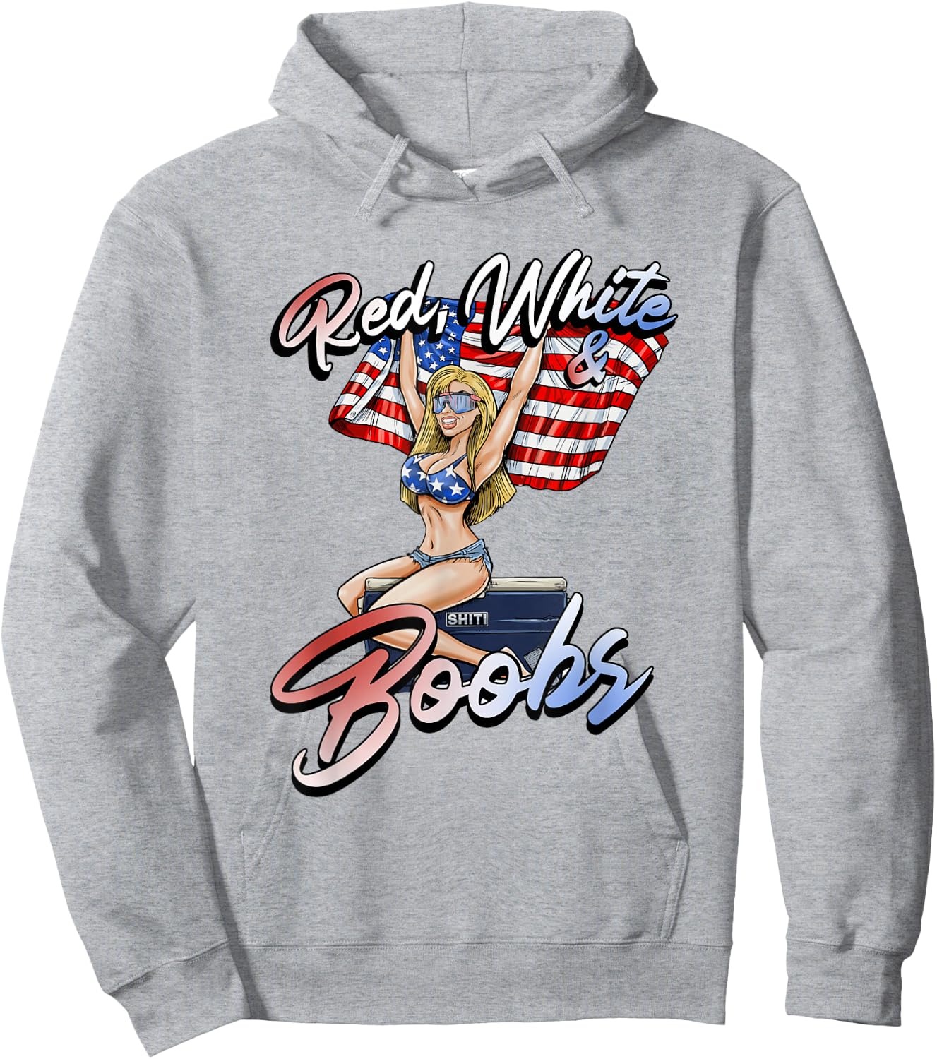 Red White and Boobs Shiti Coolers Happy 4th of July Hoodie - Hoodie | Ash