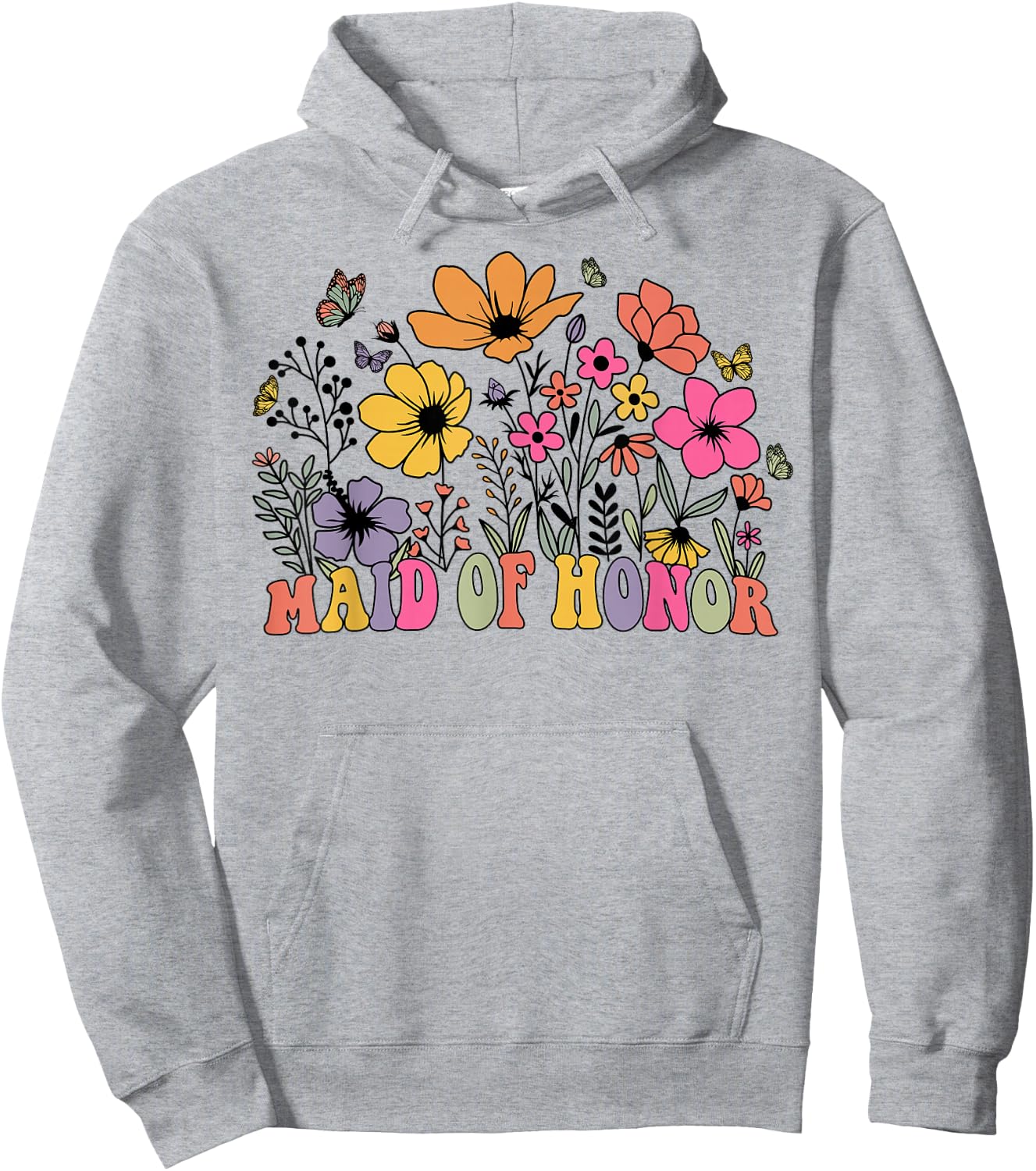 Floral Maid Of Honor Wildflowers Groovy Bachelorette Party Hoodie - Hoodie | Ash