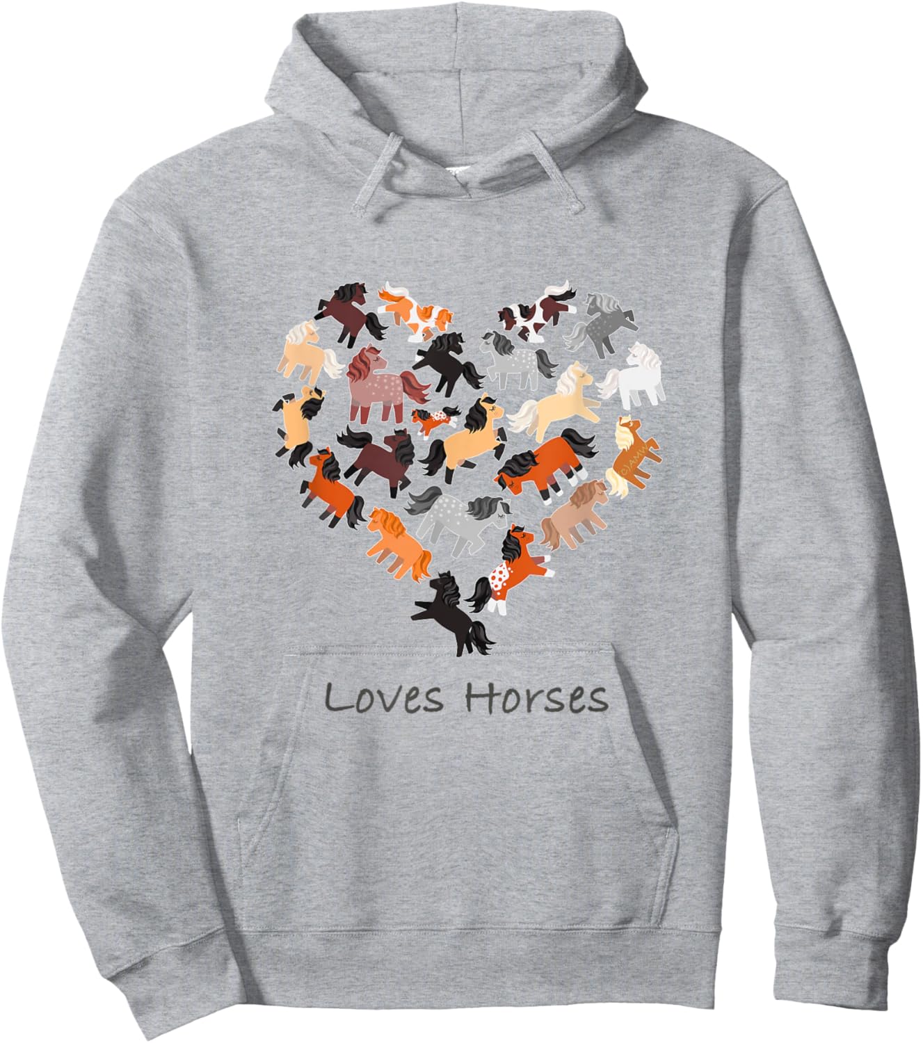 Loves Horses cartoon ponies in a heart shaped design Hoodie - Hoodie | Ash