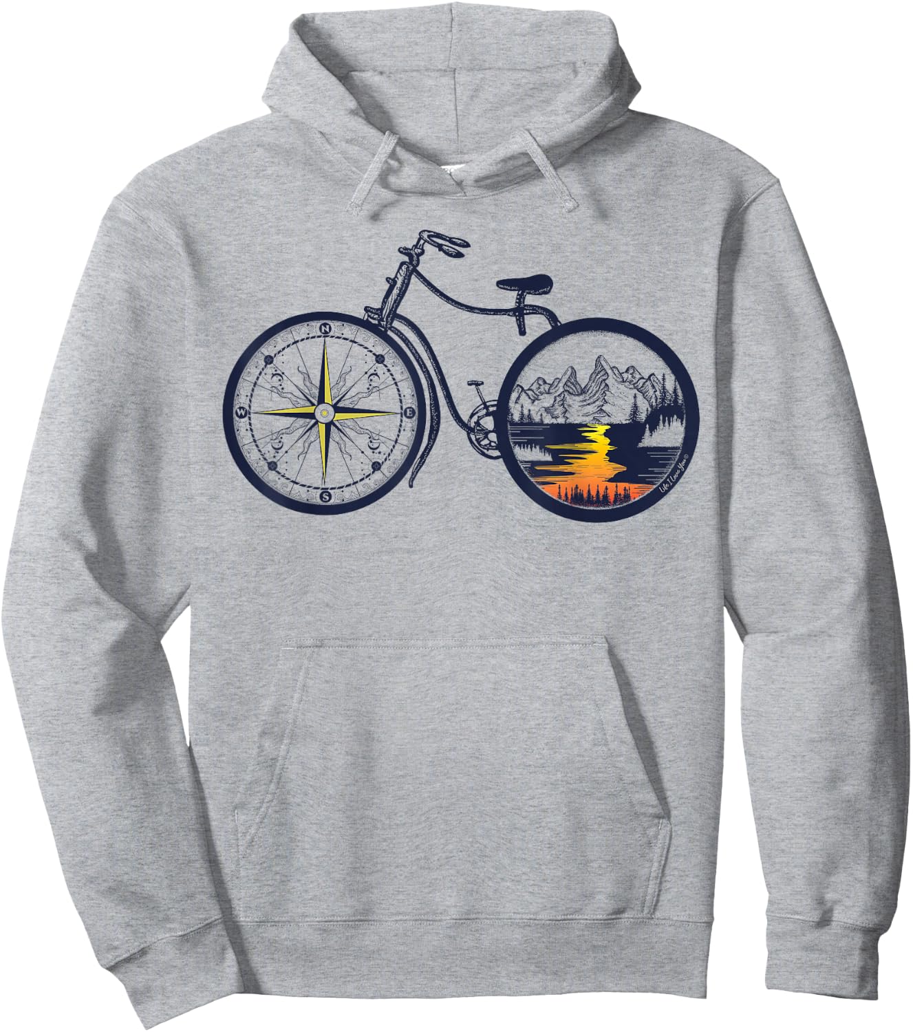 Retro Bicycle with Compass and Mountains - Cycling Hoodie - Hoodie | Ash