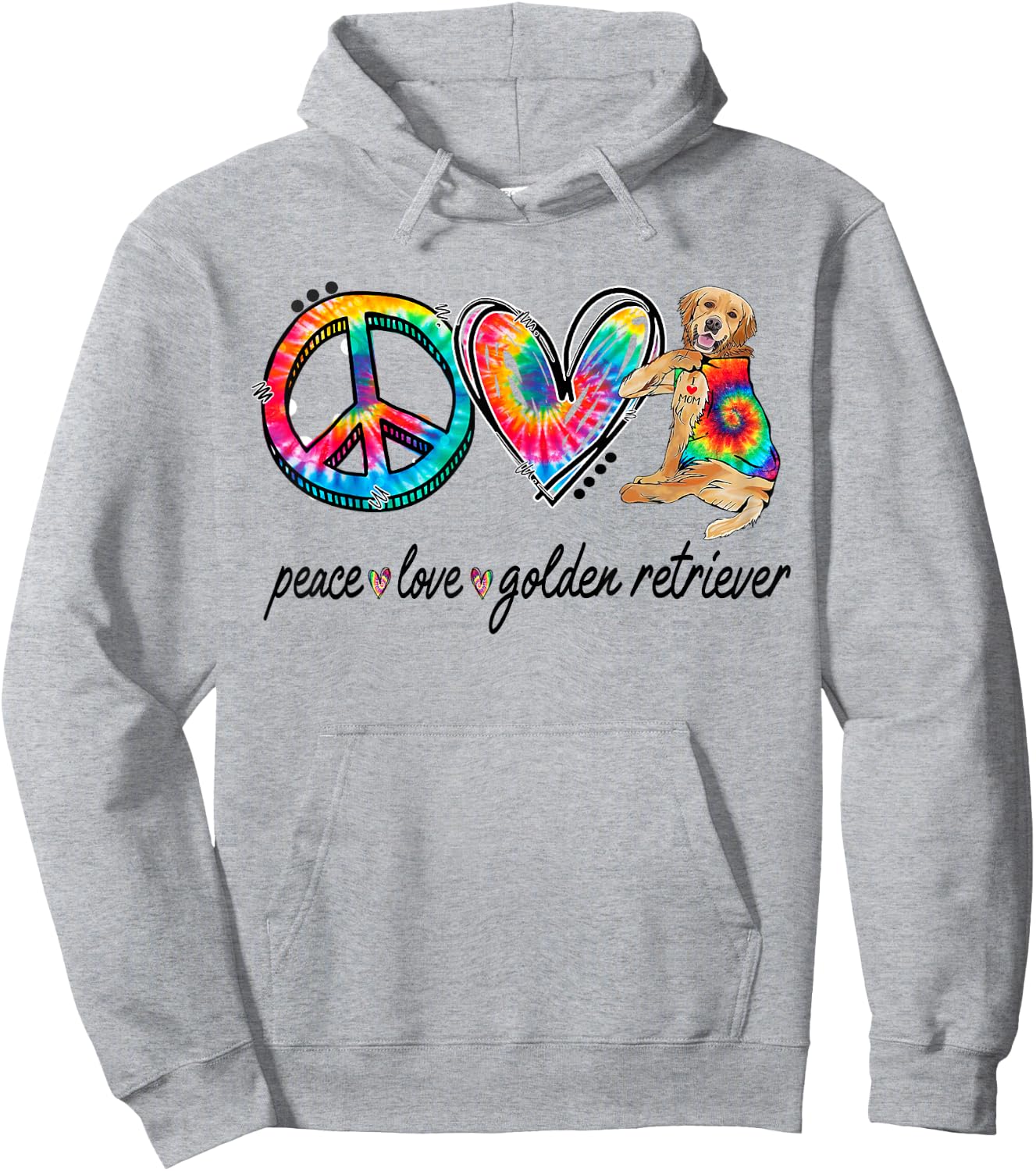 Peace Love Golden Retriever Tie Dye Rainbow Dog Lover Men Women Girls Kids Hoodie - Hoodie | Ash