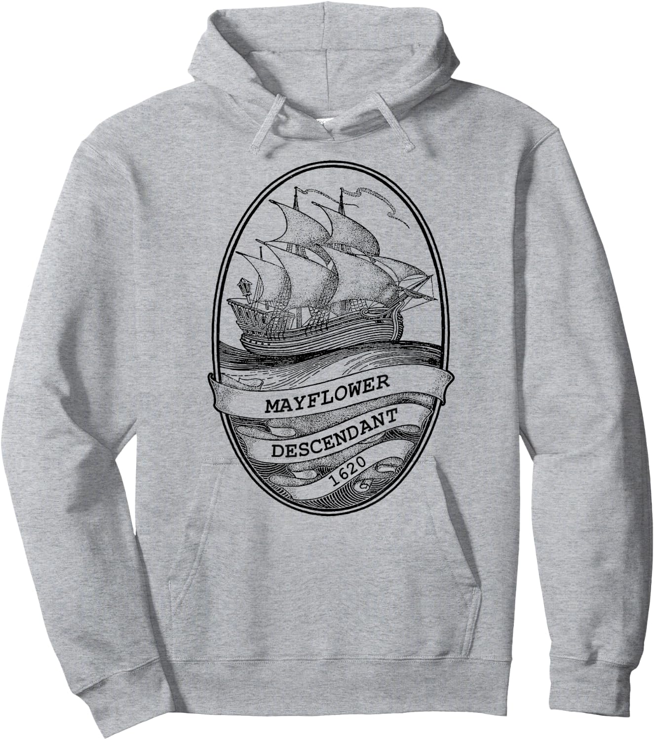 Mayflower Descendant 1620 Vintage Illustration Hoodie - Hoodie | Ash