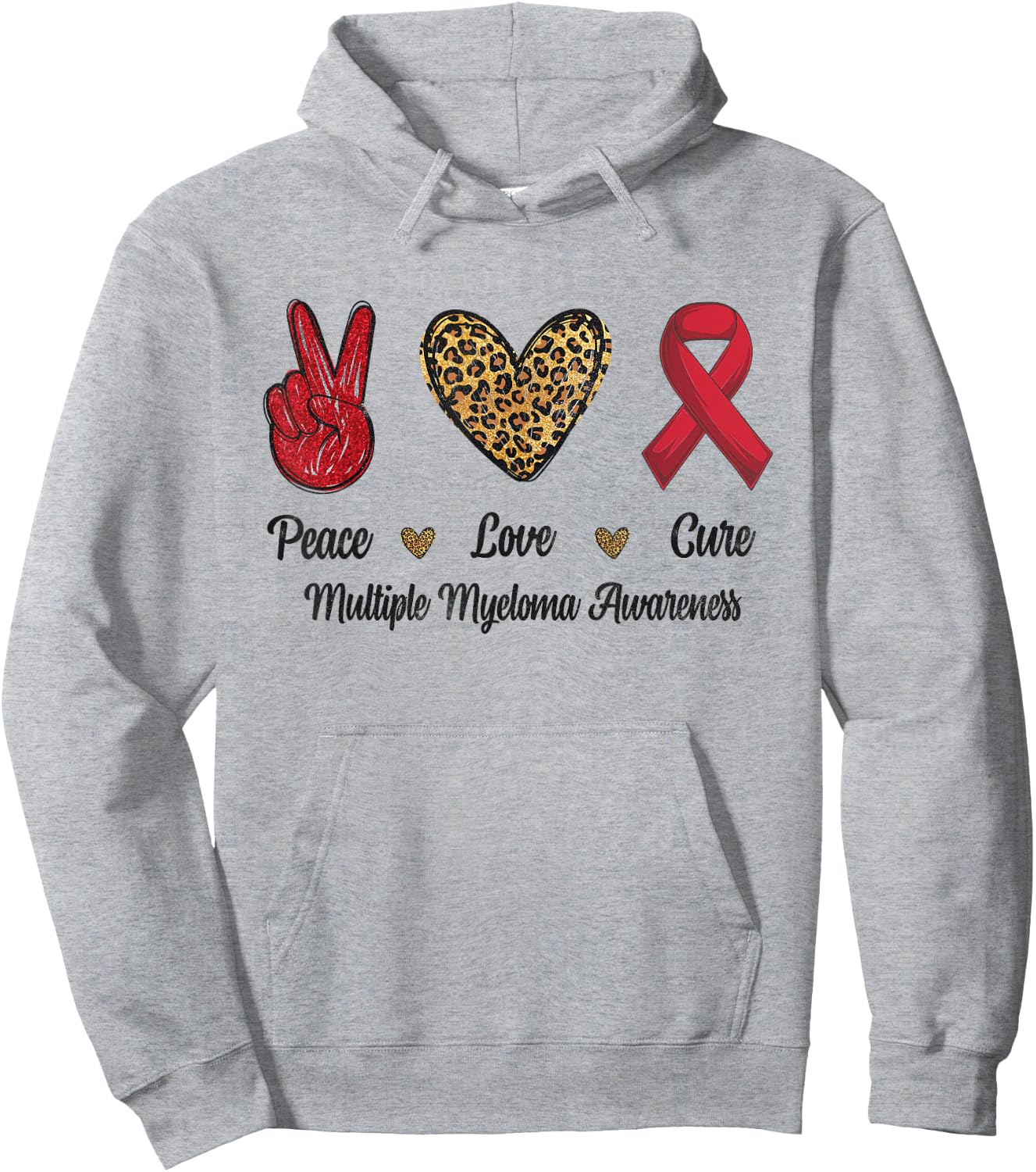 Peace Love Cure Multiple Myeloma Awareness Leopard Men Hoodie - Hoodie | Ash