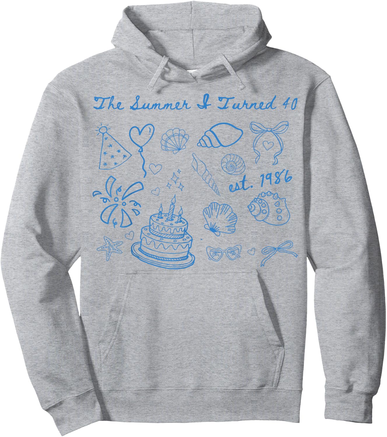 Summer I Turned Forty 40th Birthday Coastal Bow Seashell Hoodie - Hoodie | Ash