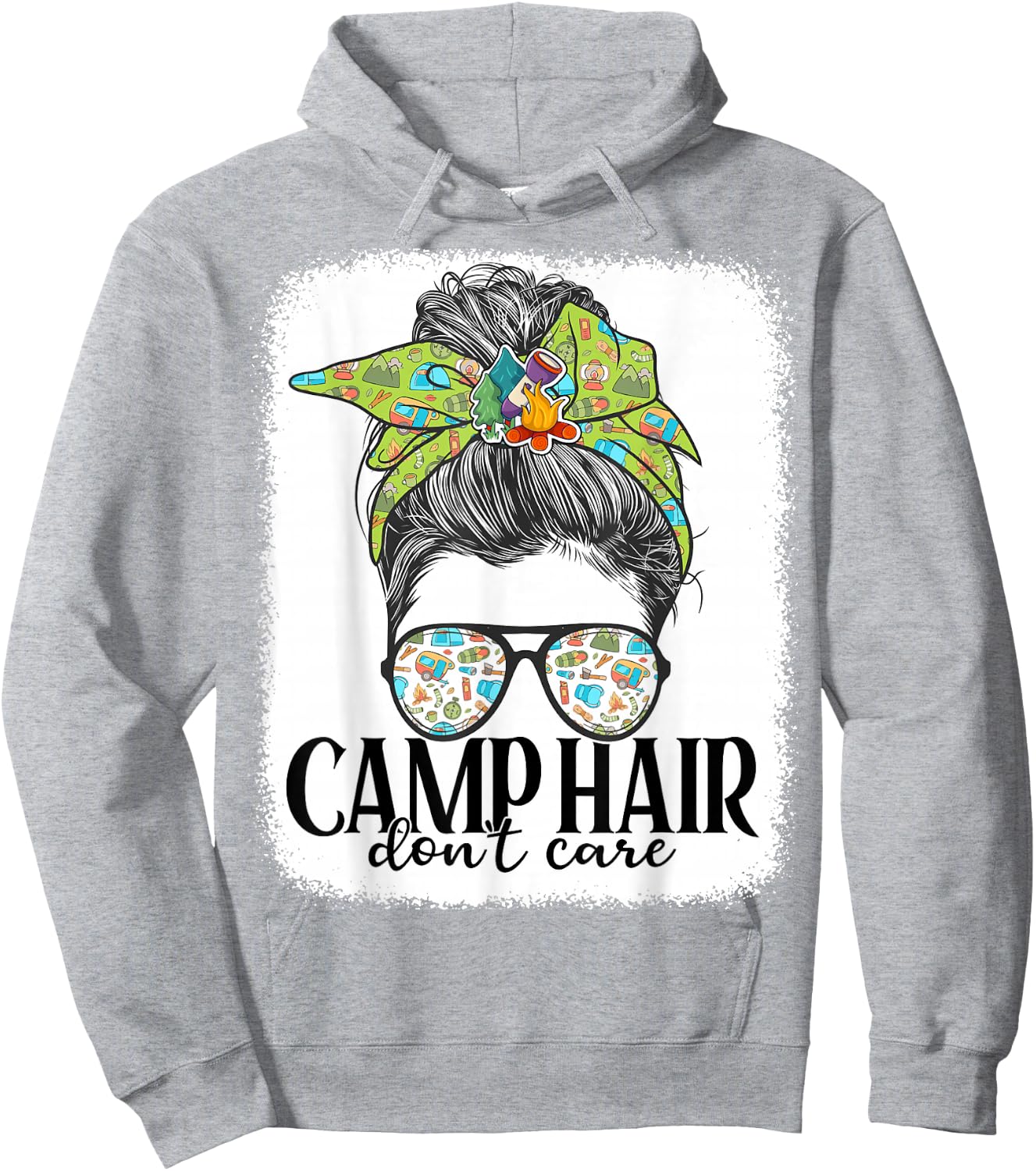 Women Camping-Shirt Camp Hair Dont Care Messy Bun Funny Girl Hoodie - Hoodie | Ash