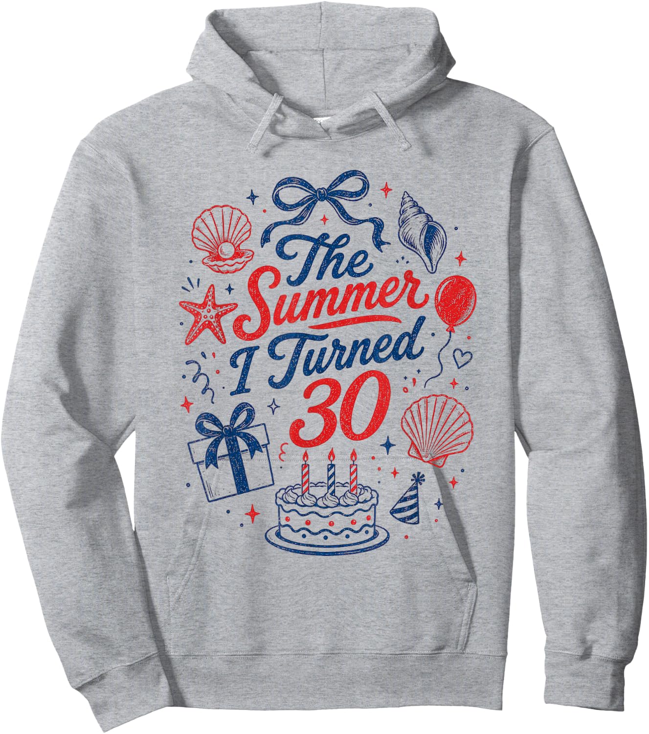 30th Birthday Girl Coastal Bow Seashell Summer I Turned 30 Hoodie - Hoodie | Ash