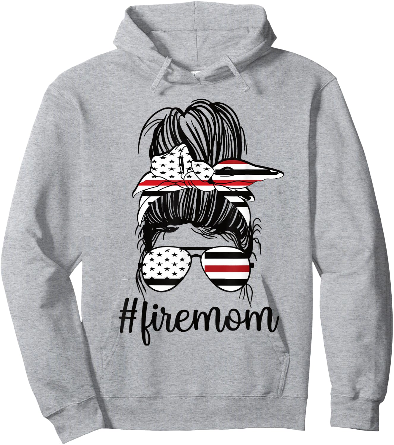 Firefighter Mom Messy Bun Fire Mom Mother Thin Red Line Hoodie - Hoodie | Ash