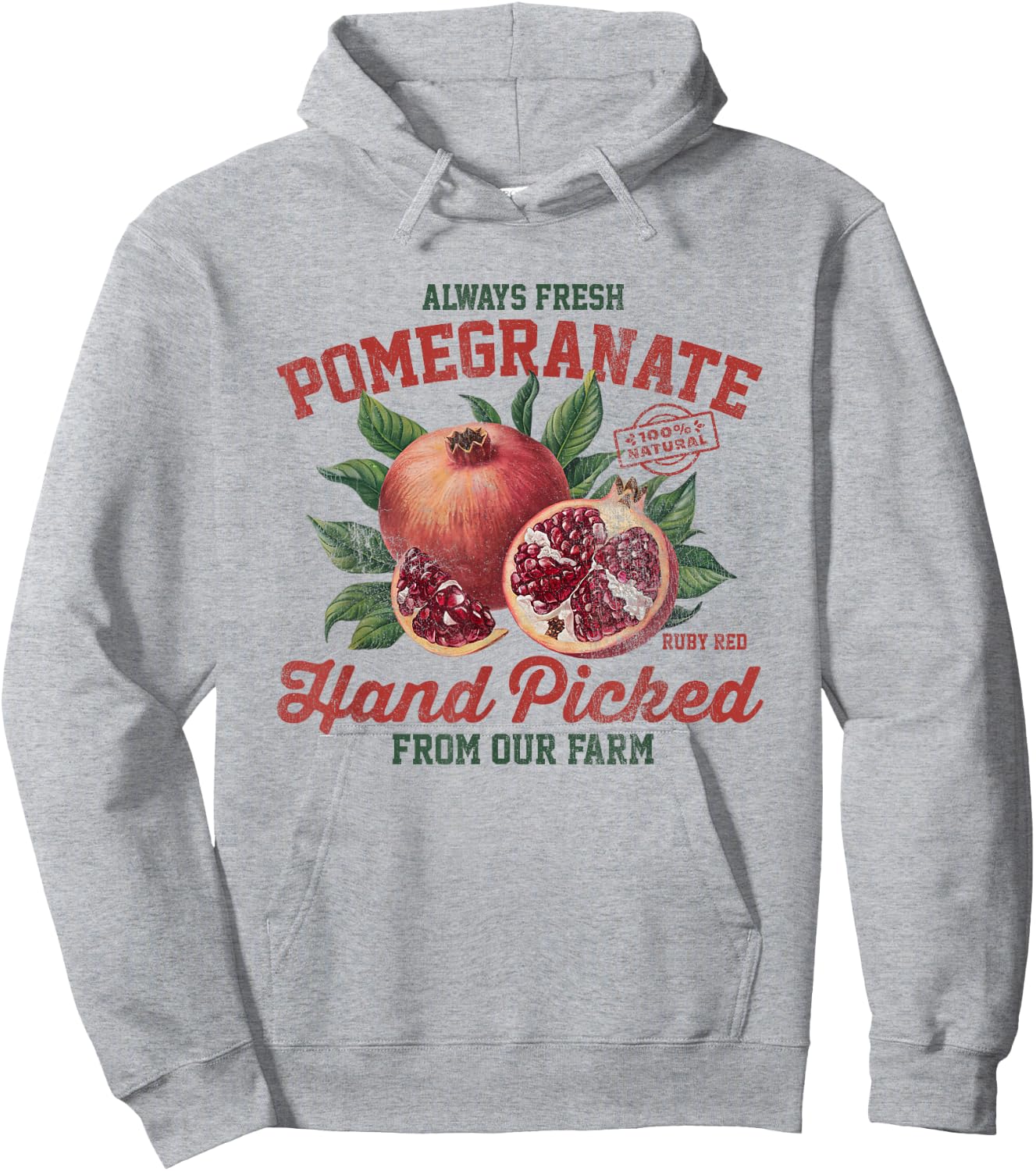 Pomegranate Hand Picked Vintage Fruit Retro Peach Graphic Hoodie - Hoodie | Ash