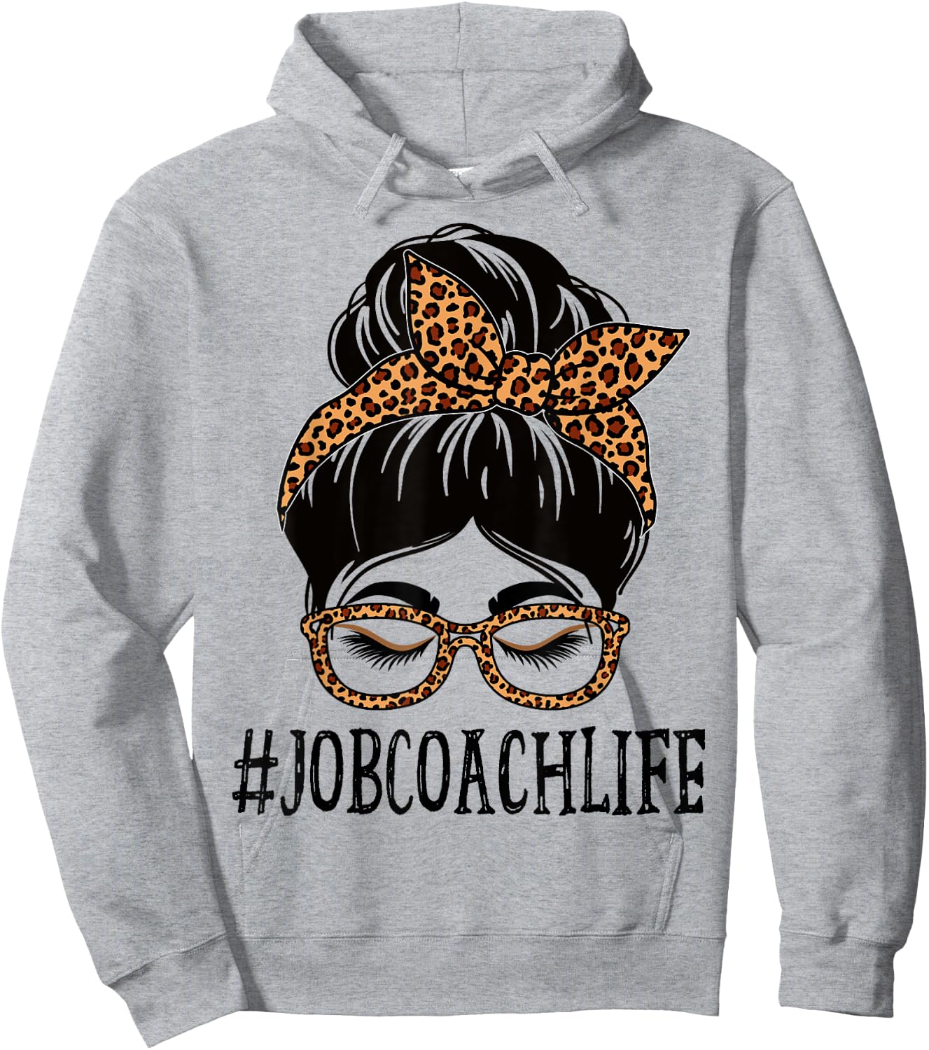 Job Coach Leopard Messy Bun Women Back To School Hoodie - Hoodie | Ash