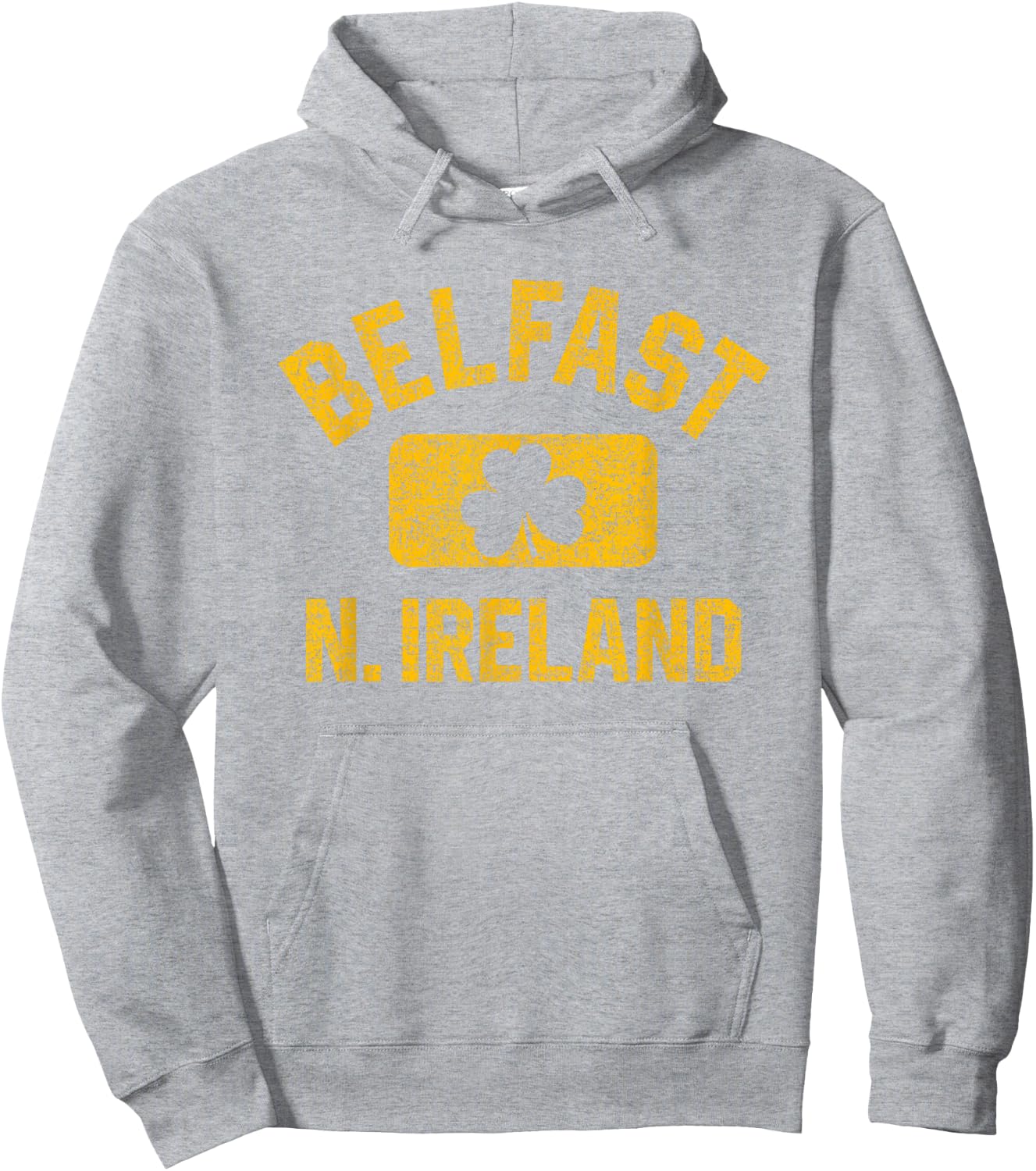Belfast N. Ireland Gym Style Green w Distressed Amber Print Hoodie - Hoodie | Ash