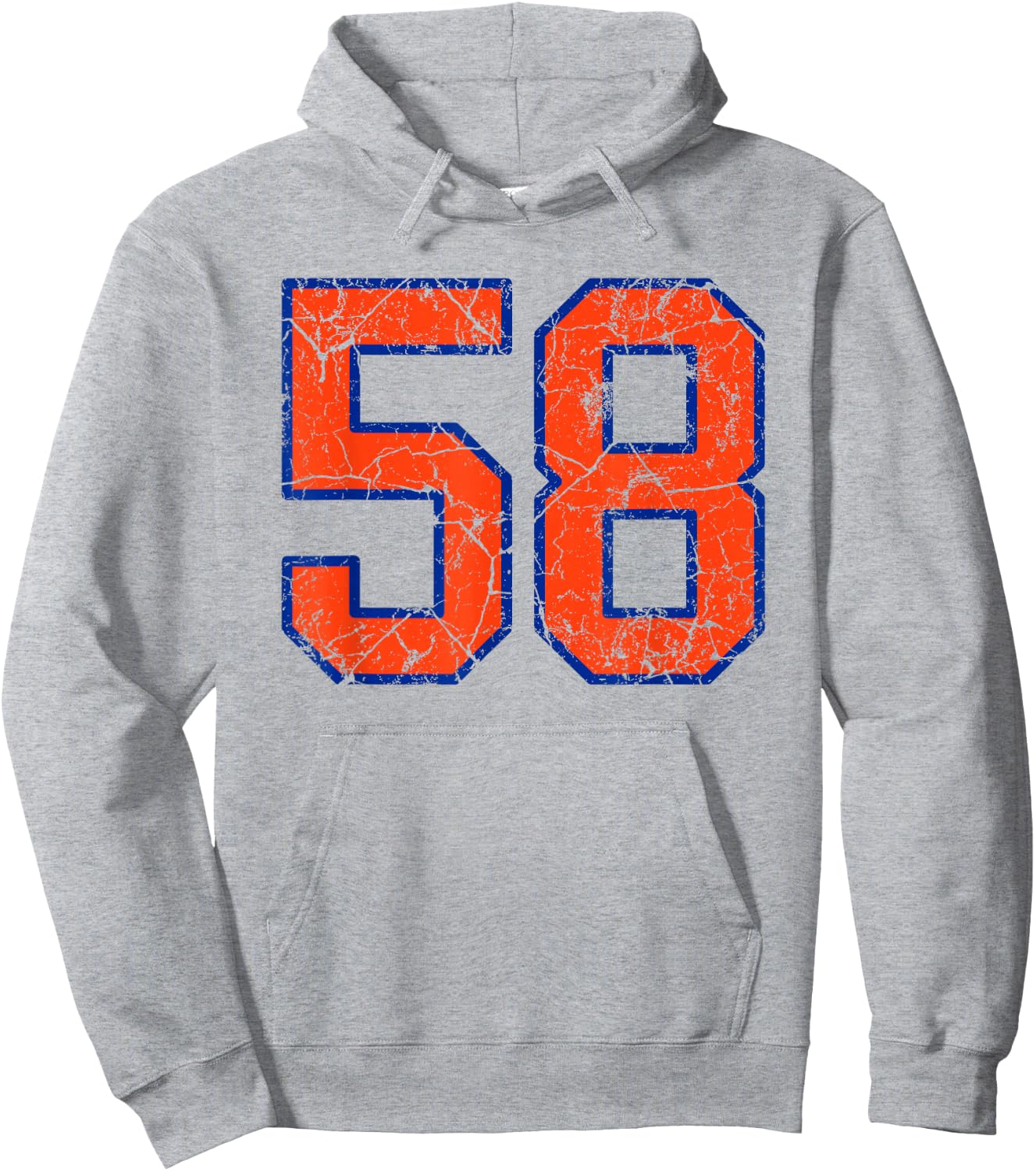 Orange and Blue Sports Number 58 Jersey Uniform Player Hoodie - Hoodie | Ash