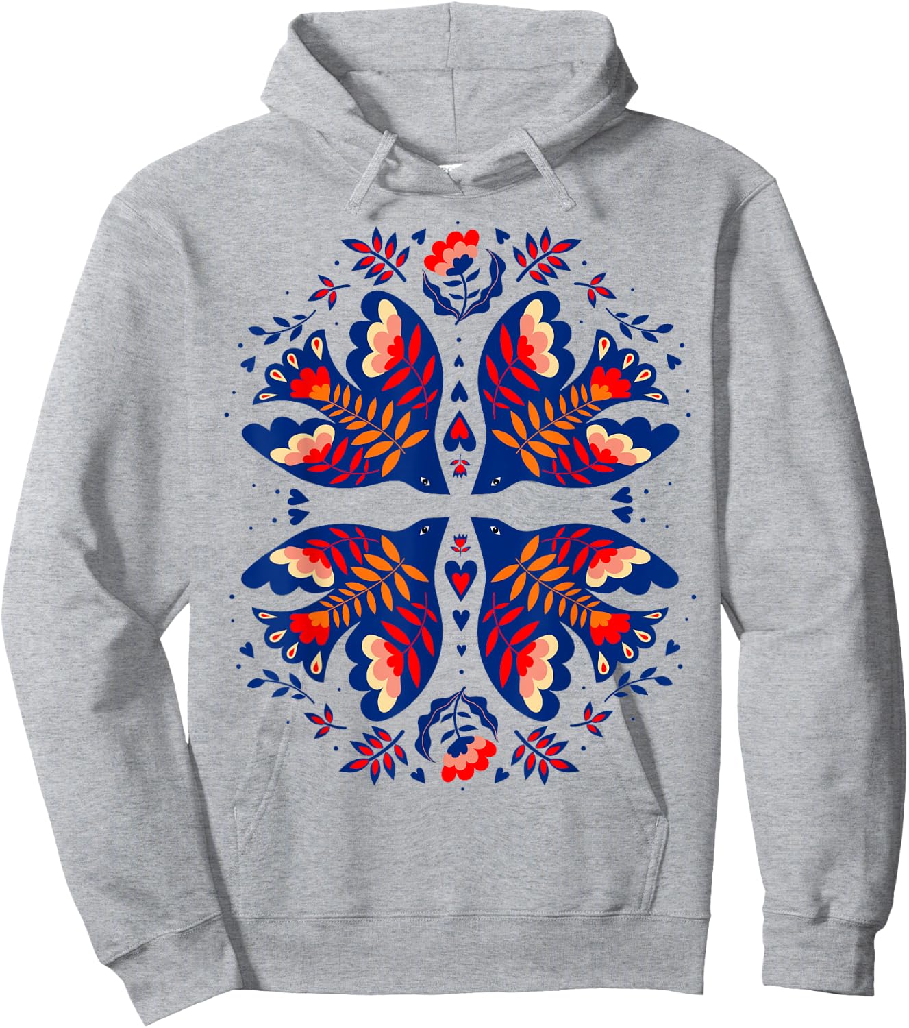 Free Ukraine Folk Art Flowers Birds Hearts Vyshywanka Style Hoodie - Hoodie | Ash