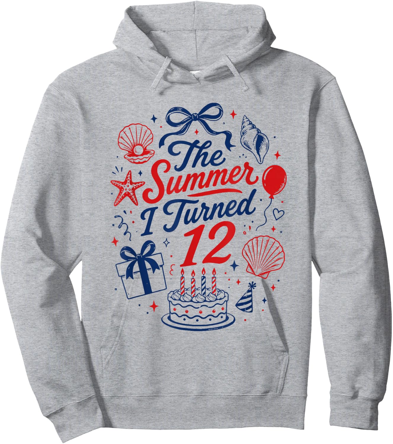 12th Birthday Girl Coastal Bow Seashell Summer I Turned 12 Hoodie - Hoodie | Ash
