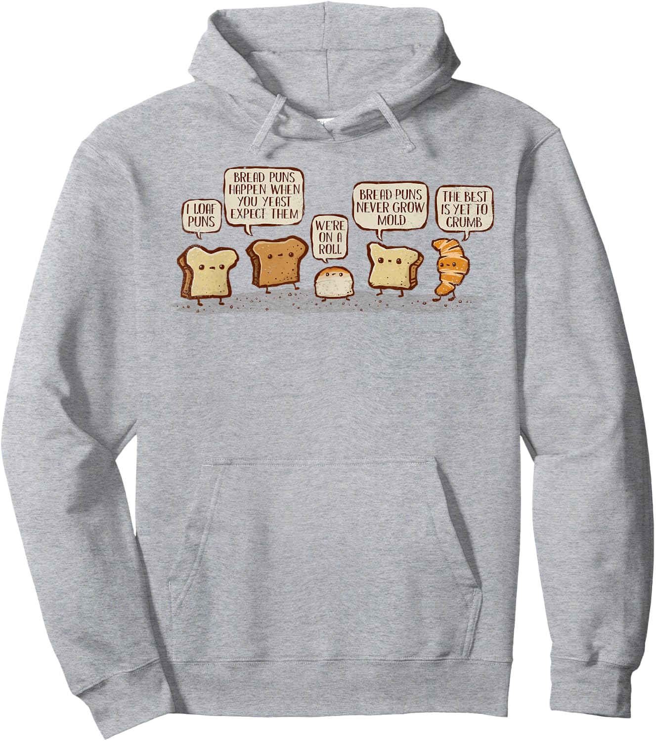 kg07 -Adults White Cotton 80% Polyester 20% Classic Fit Collarless Short Sleeve Small I Loaf Bread Puns Hoodie - Hoodie | Ash