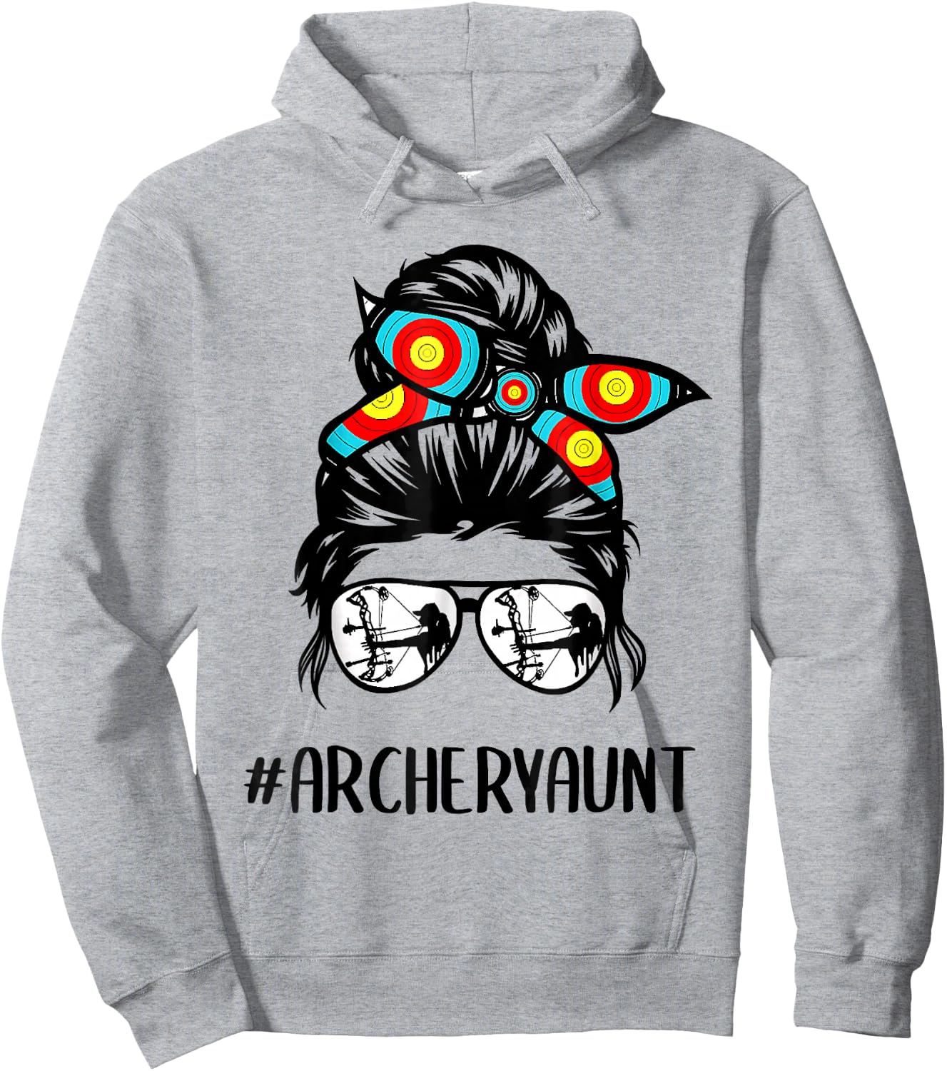 Archery Aunt Life Messy Bun Hair Glasses Mother's Day Hoodie - Hoodie | Ash