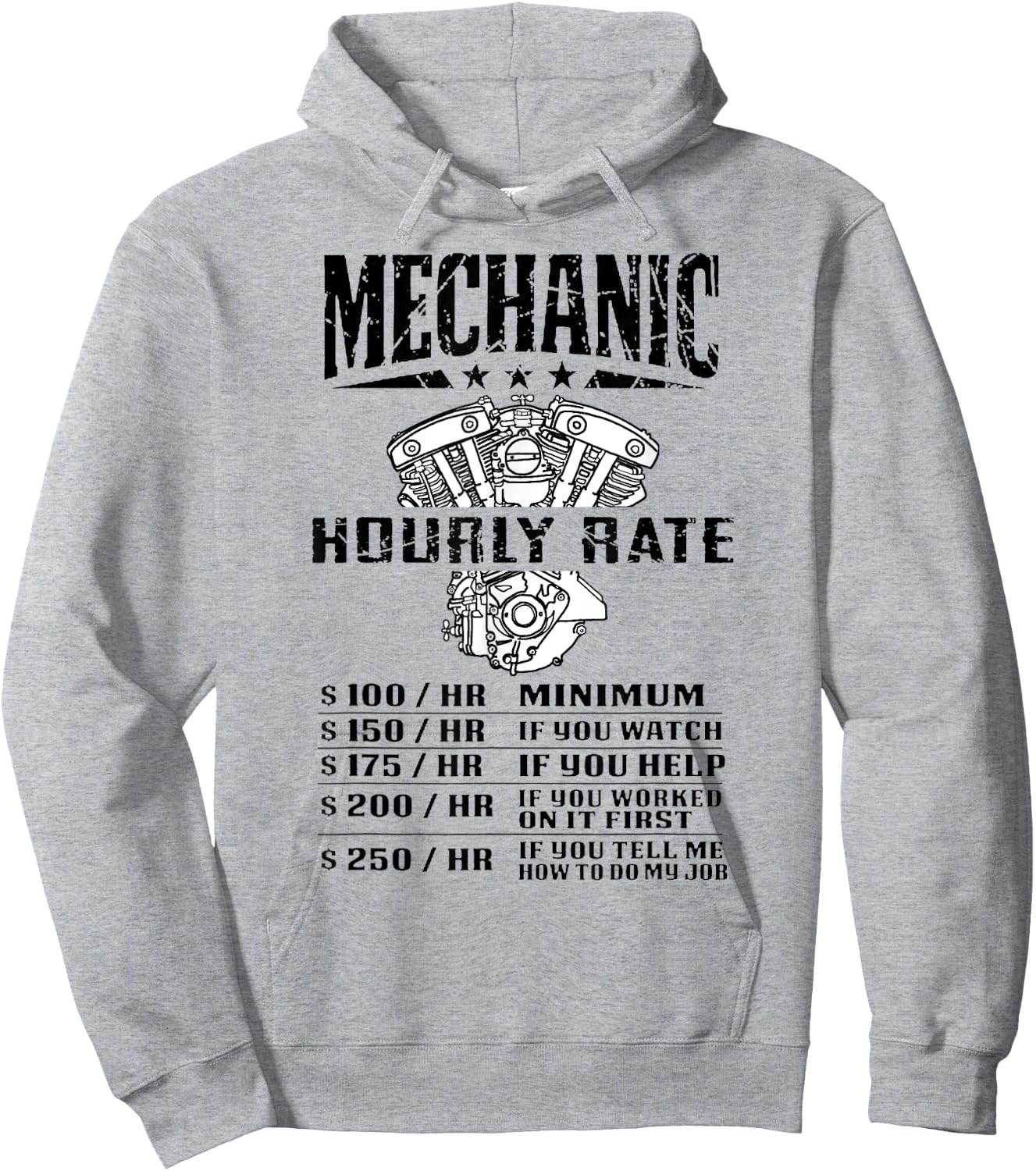 Funny Mechanic Hourly Rate Motorcycle Labor Rates Hoodie - Hoodie | Ash