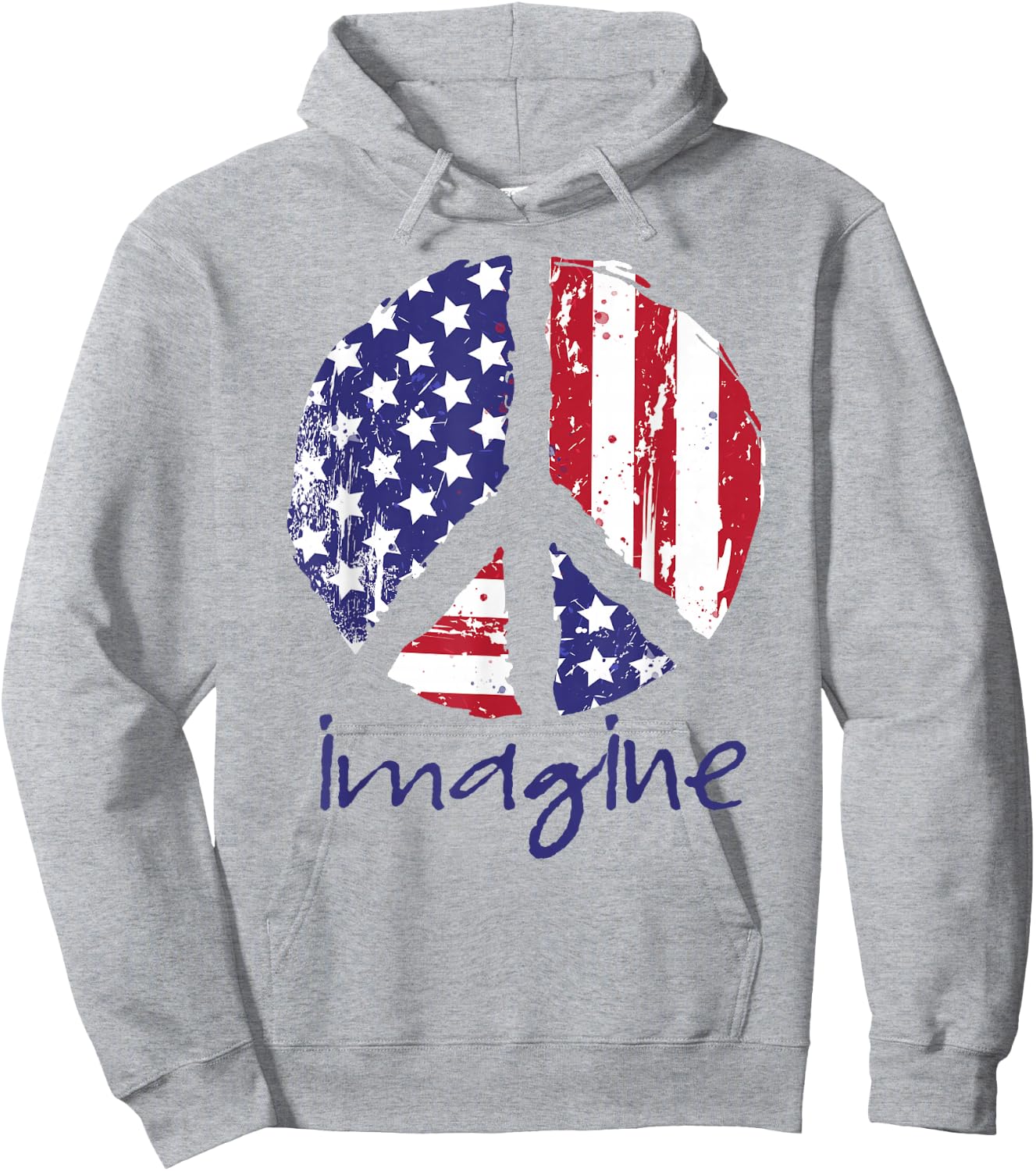 Imagine Peace American Flag USA Peace Sign 4th of July Hoodie - Hoodie | Ash