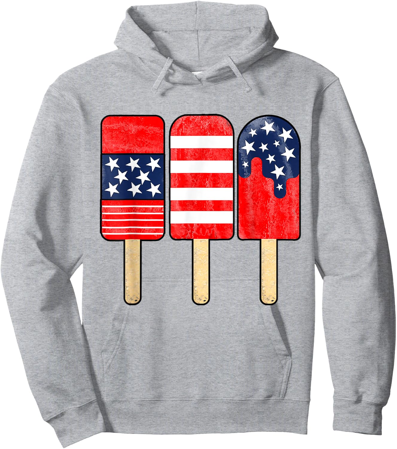 4th of July Popsicle Red White Blue American Flag Patriotic Hoodie - Hoodie | Ash