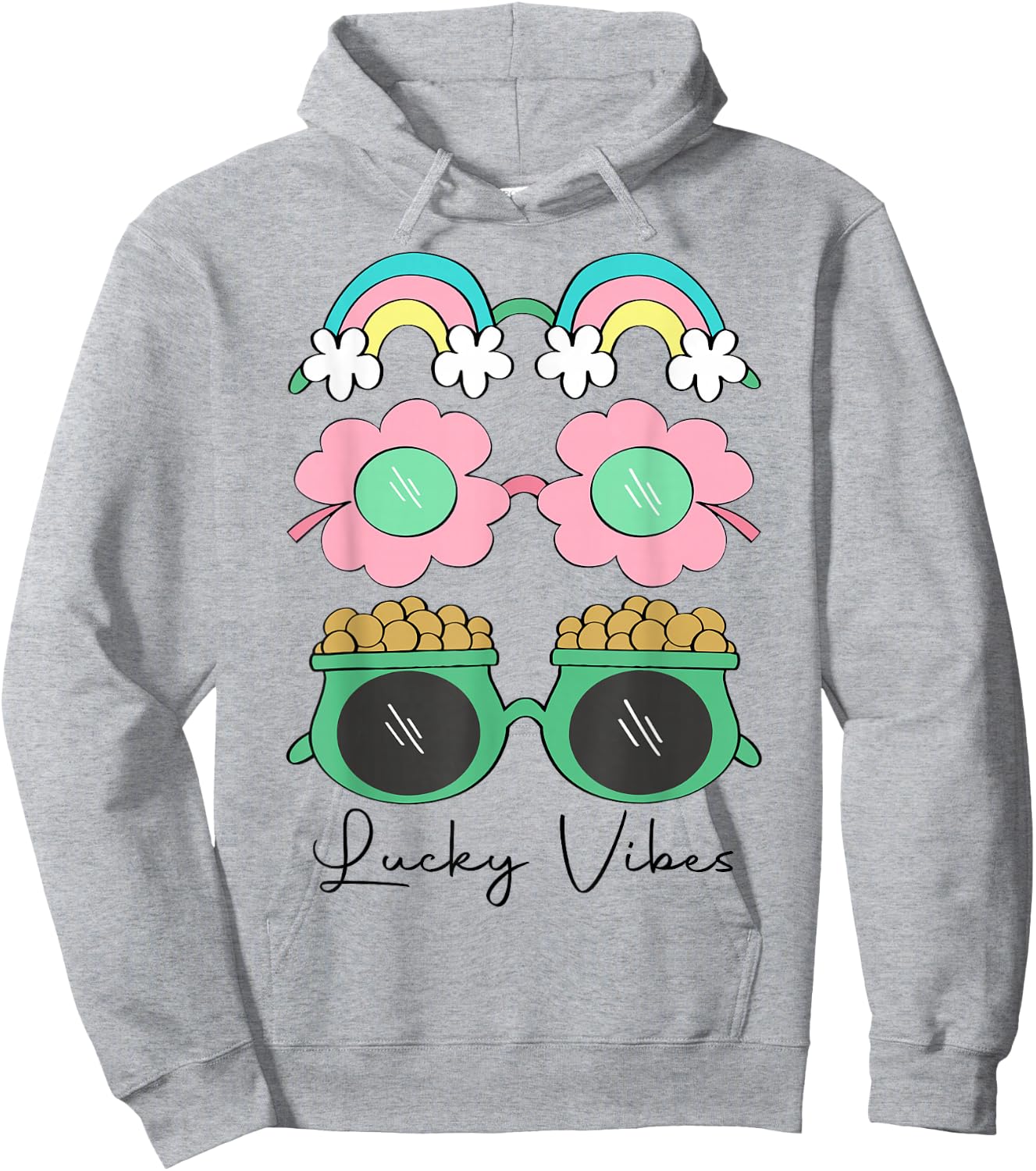 Funny Lucky Vibes Shamrock Women Retro Happy St Patricks Day Hoodie - Hoodie | Ash