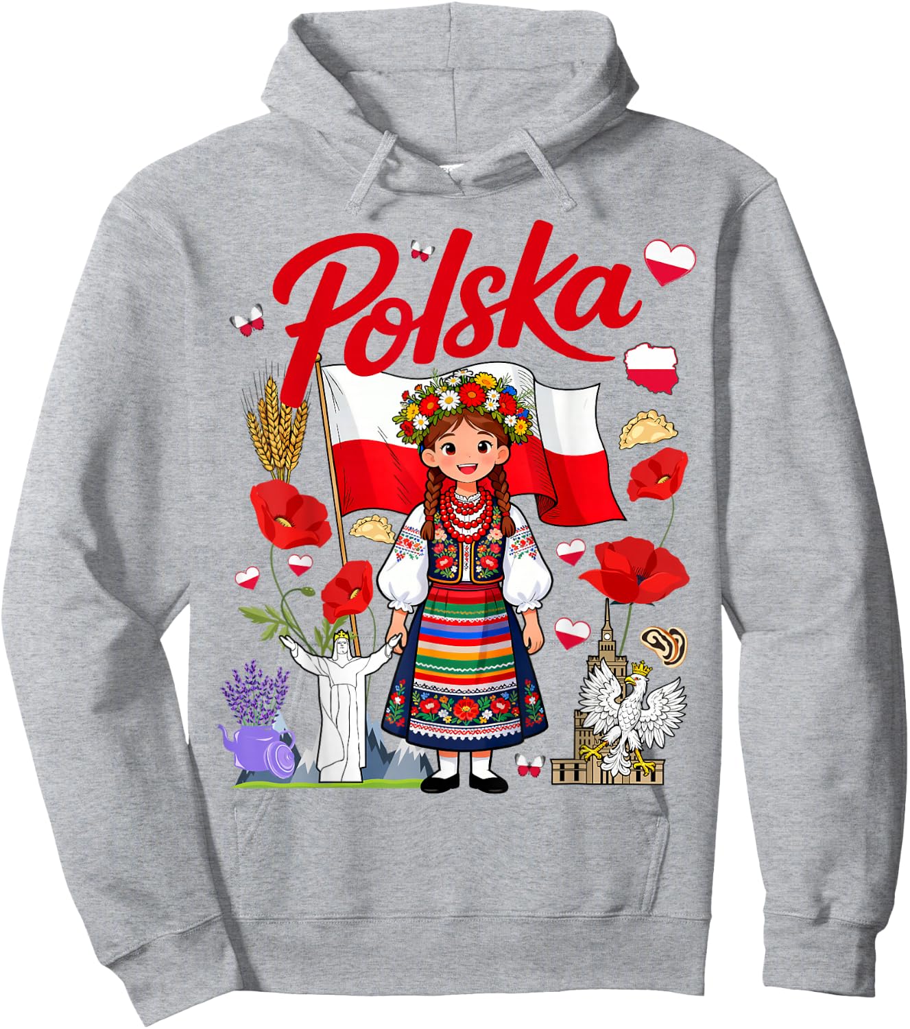 Polish Flag Outfit Idea Polska Poland Folk Flowers Hoodie - Hoodie | Ash