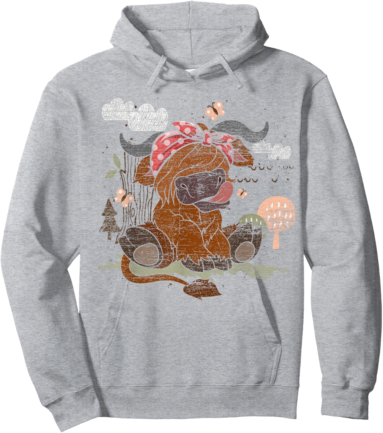 Funny Scottish Farmer Farm Animal Bandana Cute Highland Cow Hoodie - Hoodie | Ash