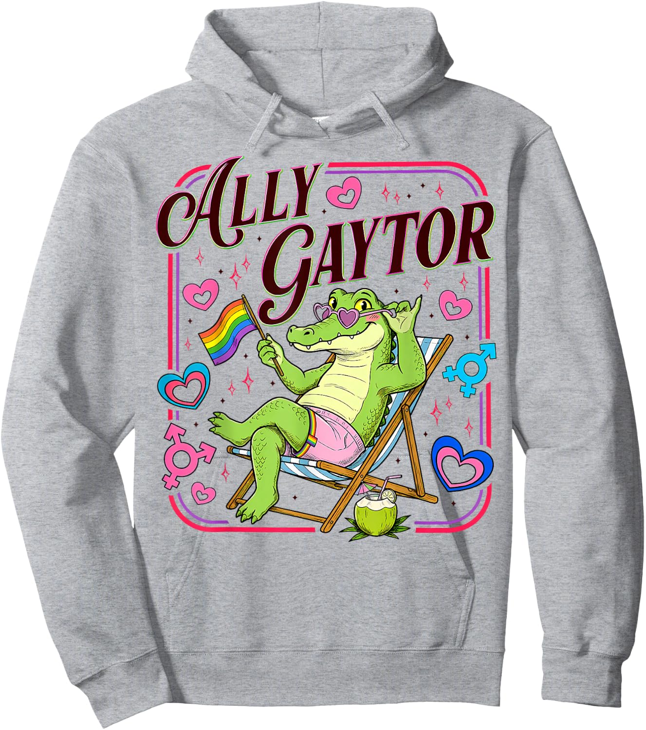 Ally Gator Pride LGBT Rainbow Flag Funny Alligator Men Women Hoodie - Hoodie | Ash
