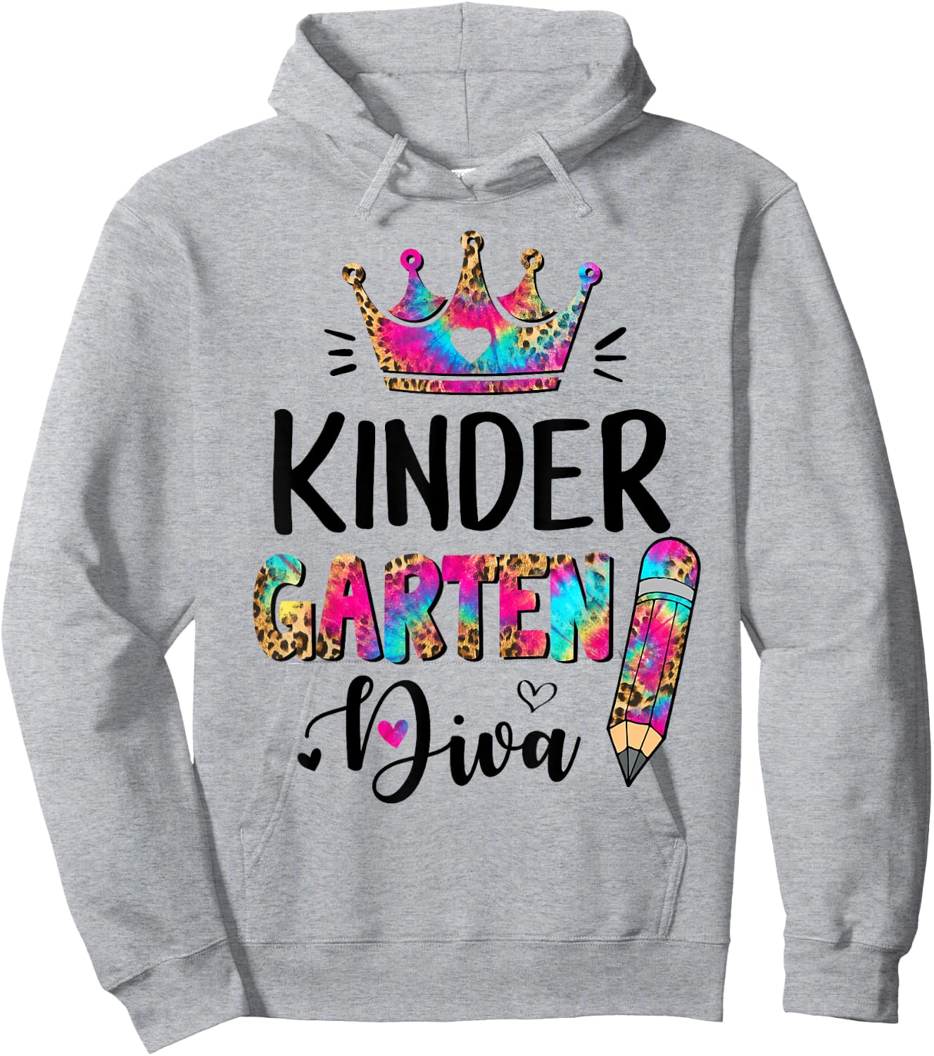 Crush Kindergarten Diva Leopard Tie Dye Back to School Kids Hoodie - Hoodie | Ash