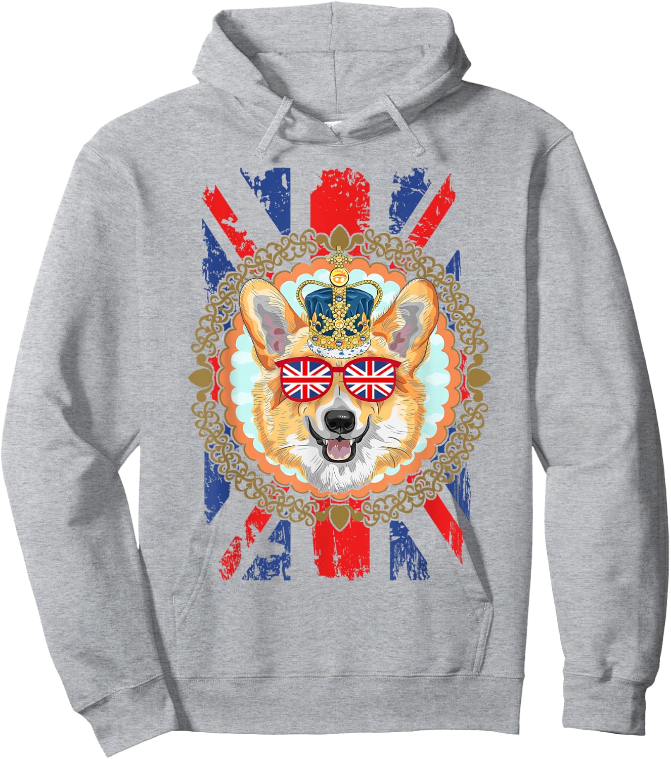 Novelty Union Jack Flag With Corgi For Kids & British Expats Hoodie - Hoodie | Ash