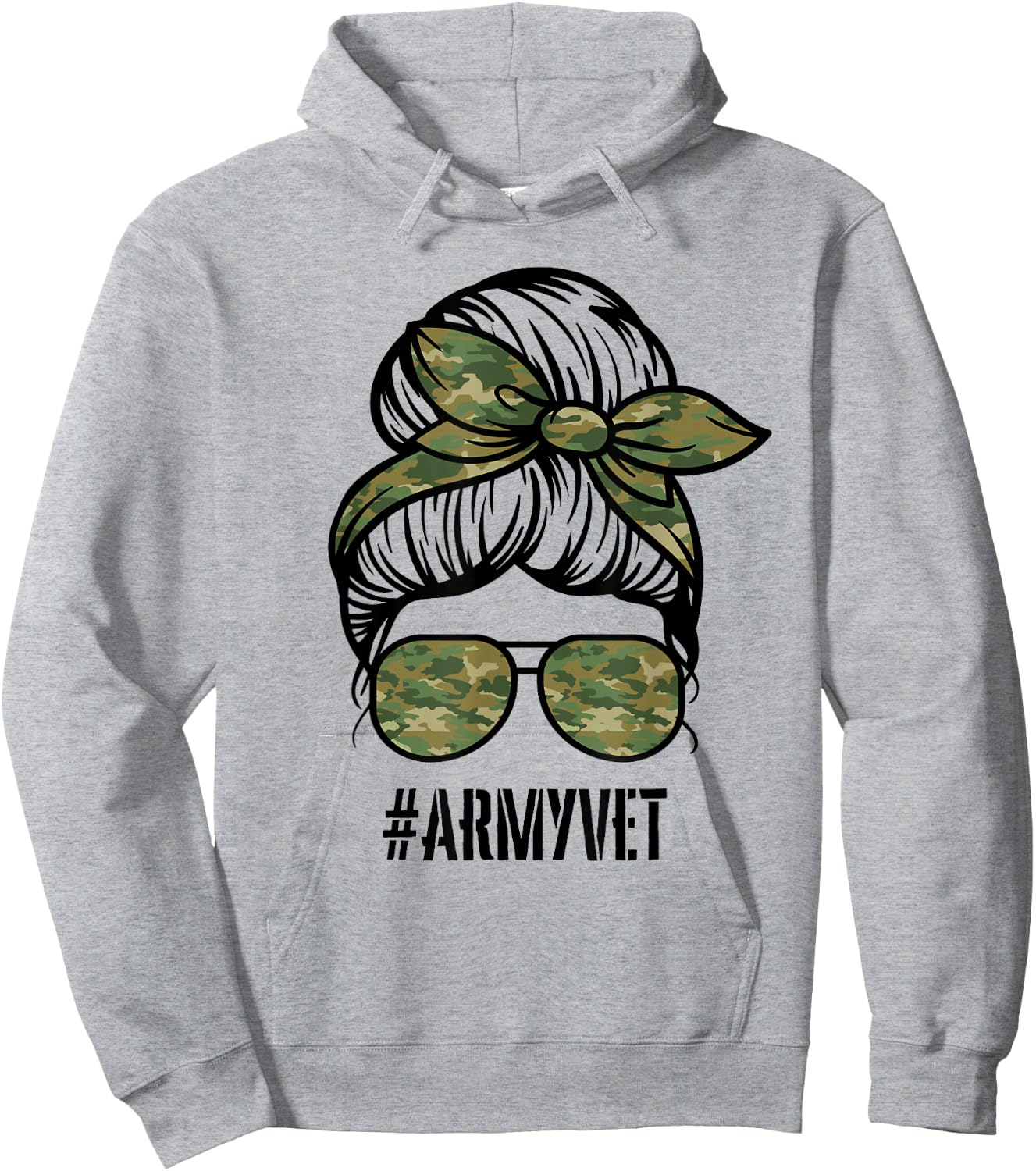 Army Vet Armyvet messy bun camouflage women's Veteran Hoodie - Hoodie | Ash